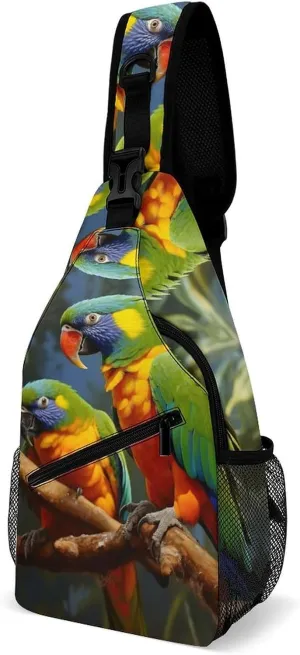 Small Sling Chest Bag Crossbody Bag for Men Women,Bird Parrot Painting Lightweight Gym Daypack for Travel Cycling Hiking