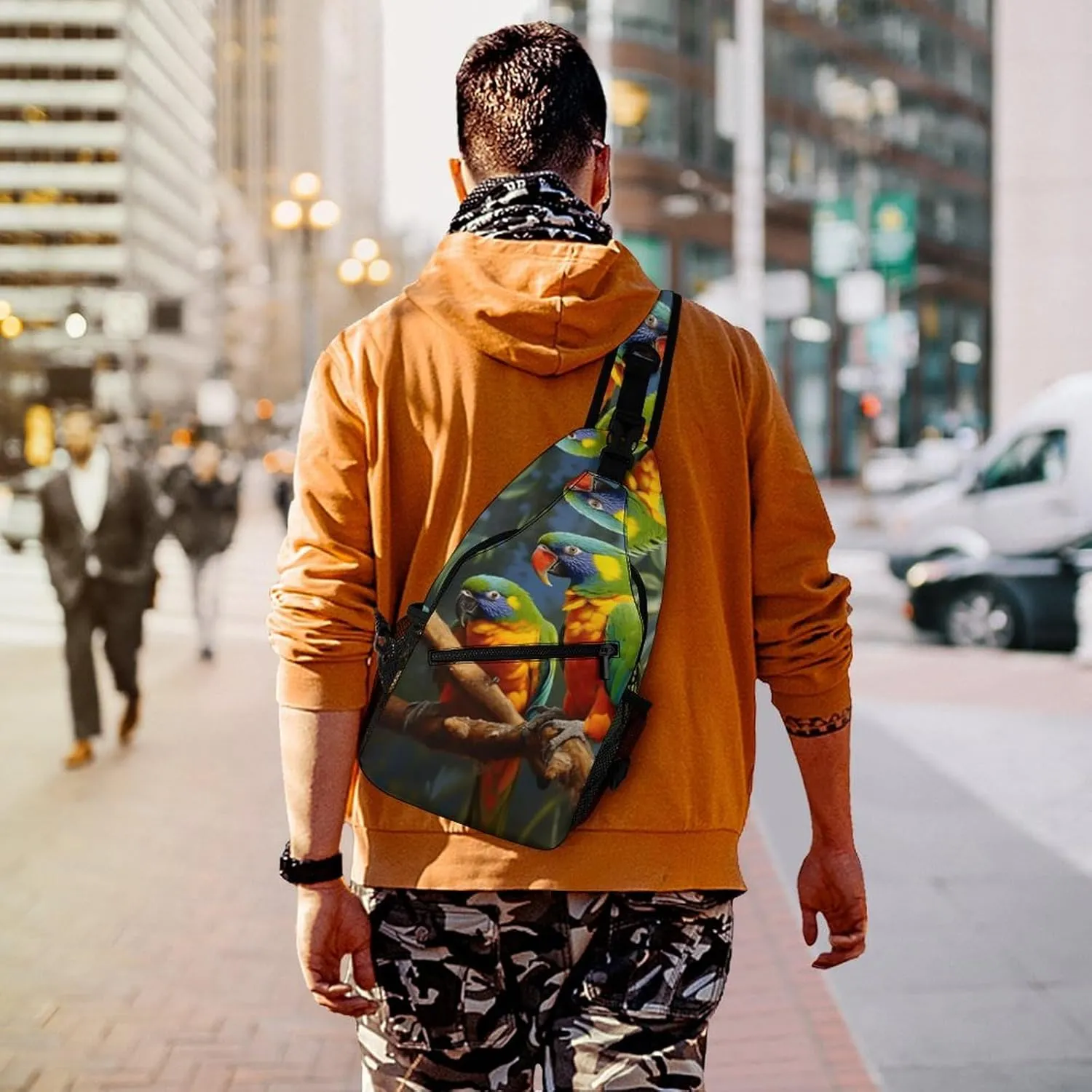 Small Sling Chest Bag Crossbody Bag for Men Women,Bird Parrot Painting Lightweight Gym Daypack for Travel Cycling Hiking