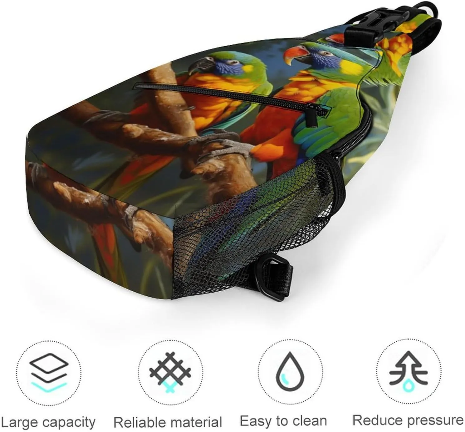 Small Sling Chest Bag Crossbody Bag for Men Women,Bird Parrot Painting Lightweight Gym Daypack for Travel Cycling Hiking