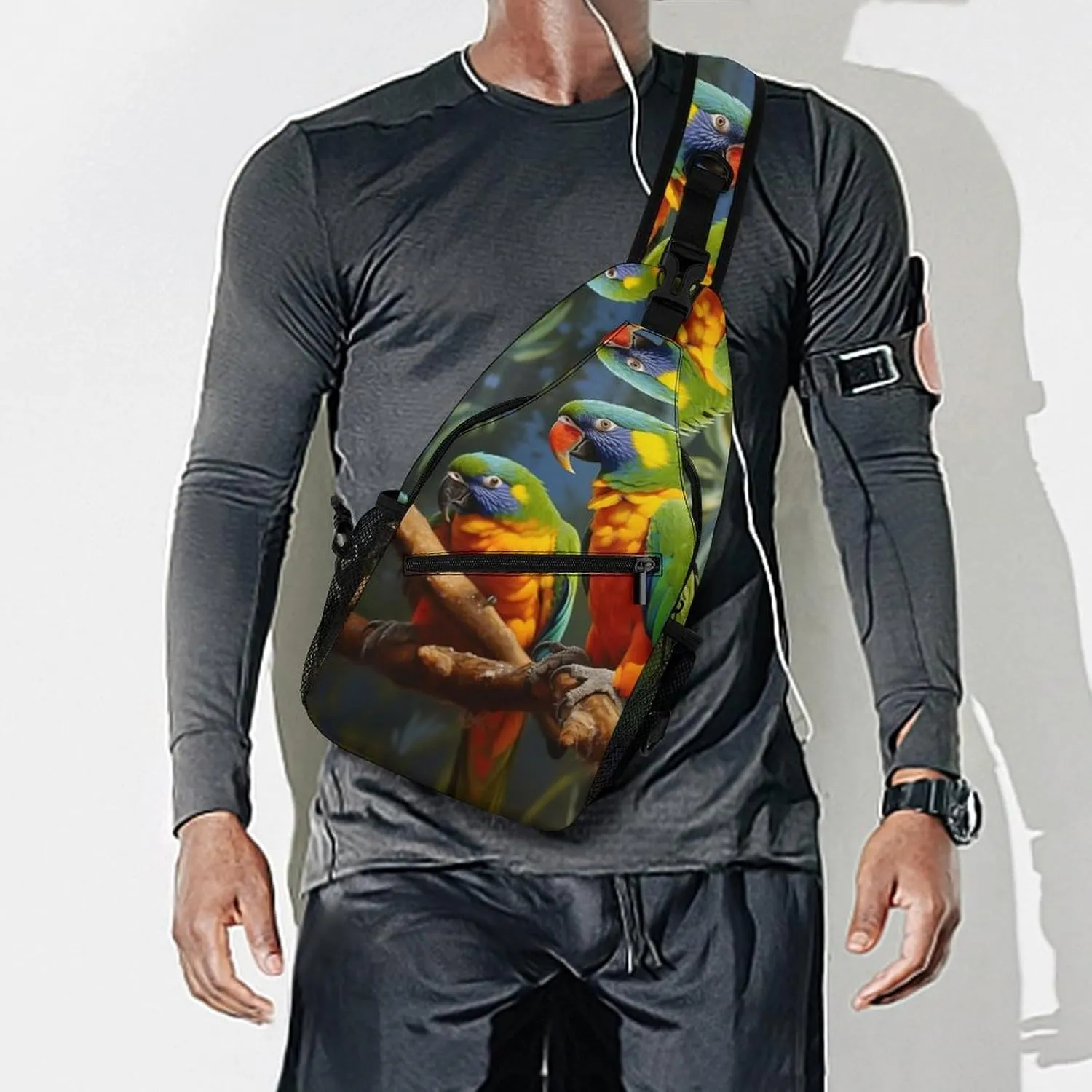 Small Sling Chest Bag Crossbody Bag for Men Women,Bird Parrot Painting Lightweight Gym Daypack for Travel Cycling Hiking