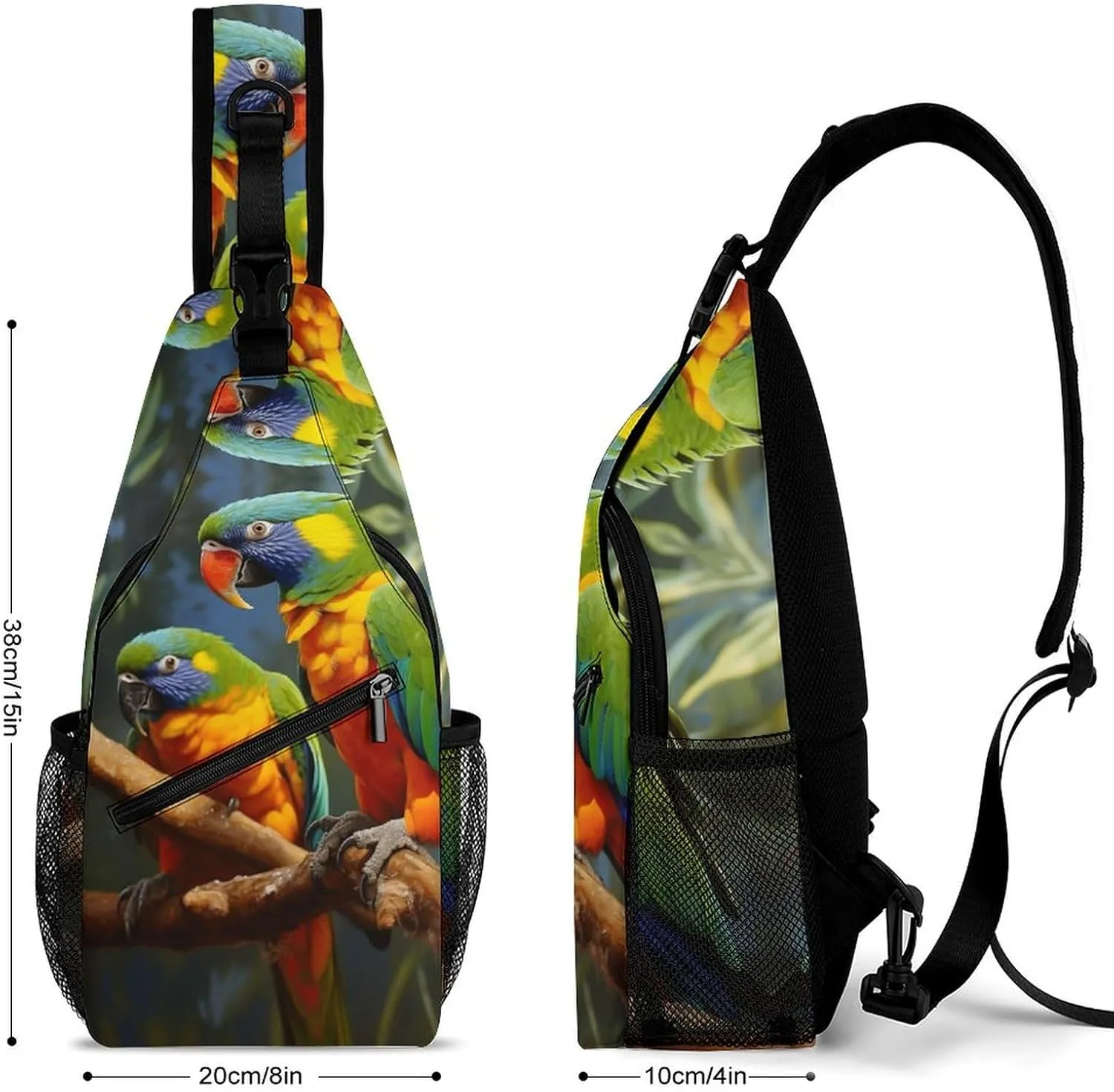 Small Sling Chest Bag Crossbody Bag for Men Women,Bird Parrot Painting Lightweight Gym Daypack for Travel Cycling Hiking
