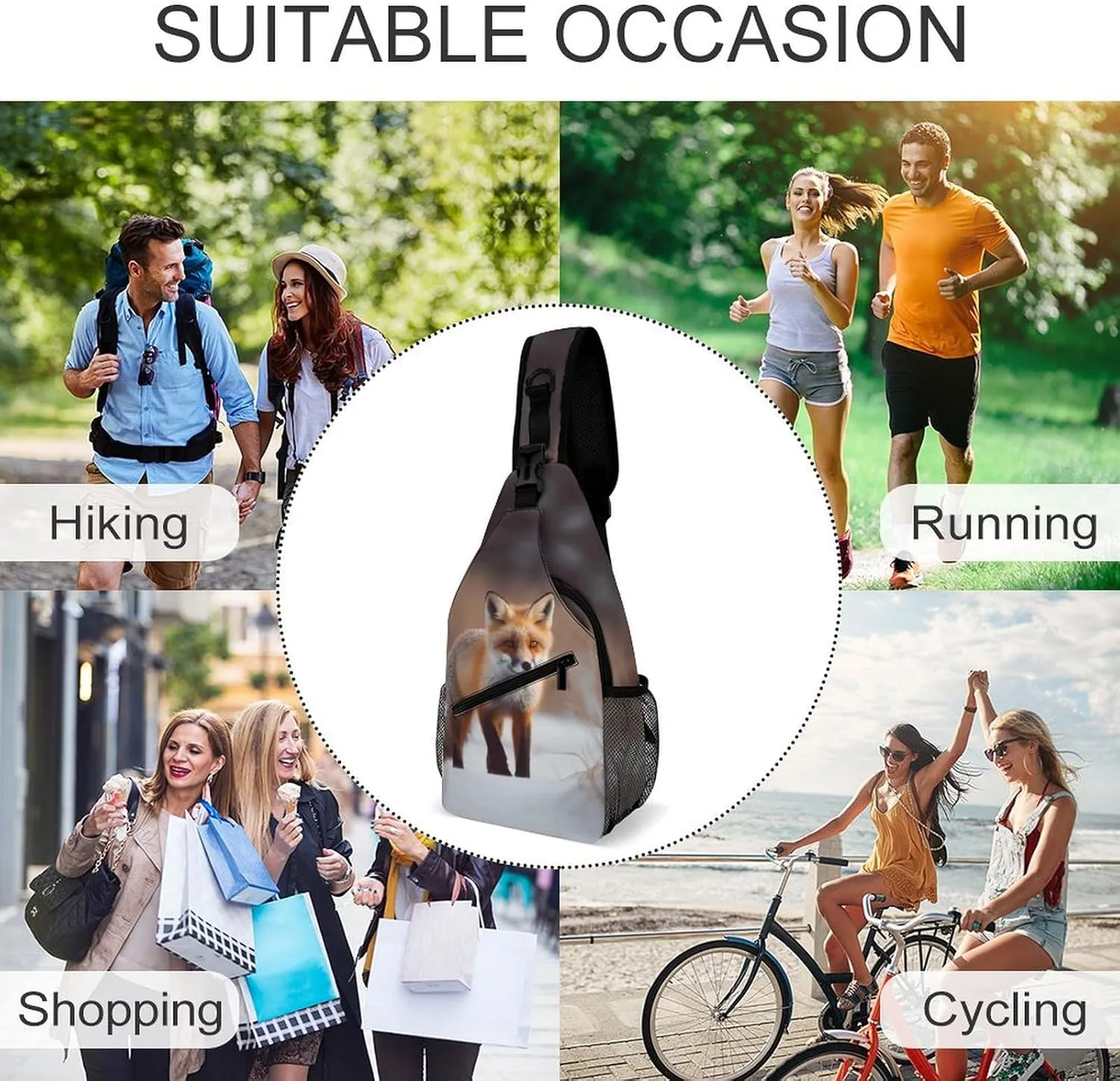 Small Sling Chest Bag Crossbody Bag for Men Women,Cute Fox Lightweight Gym Daypack for Travel Cycling Hiking