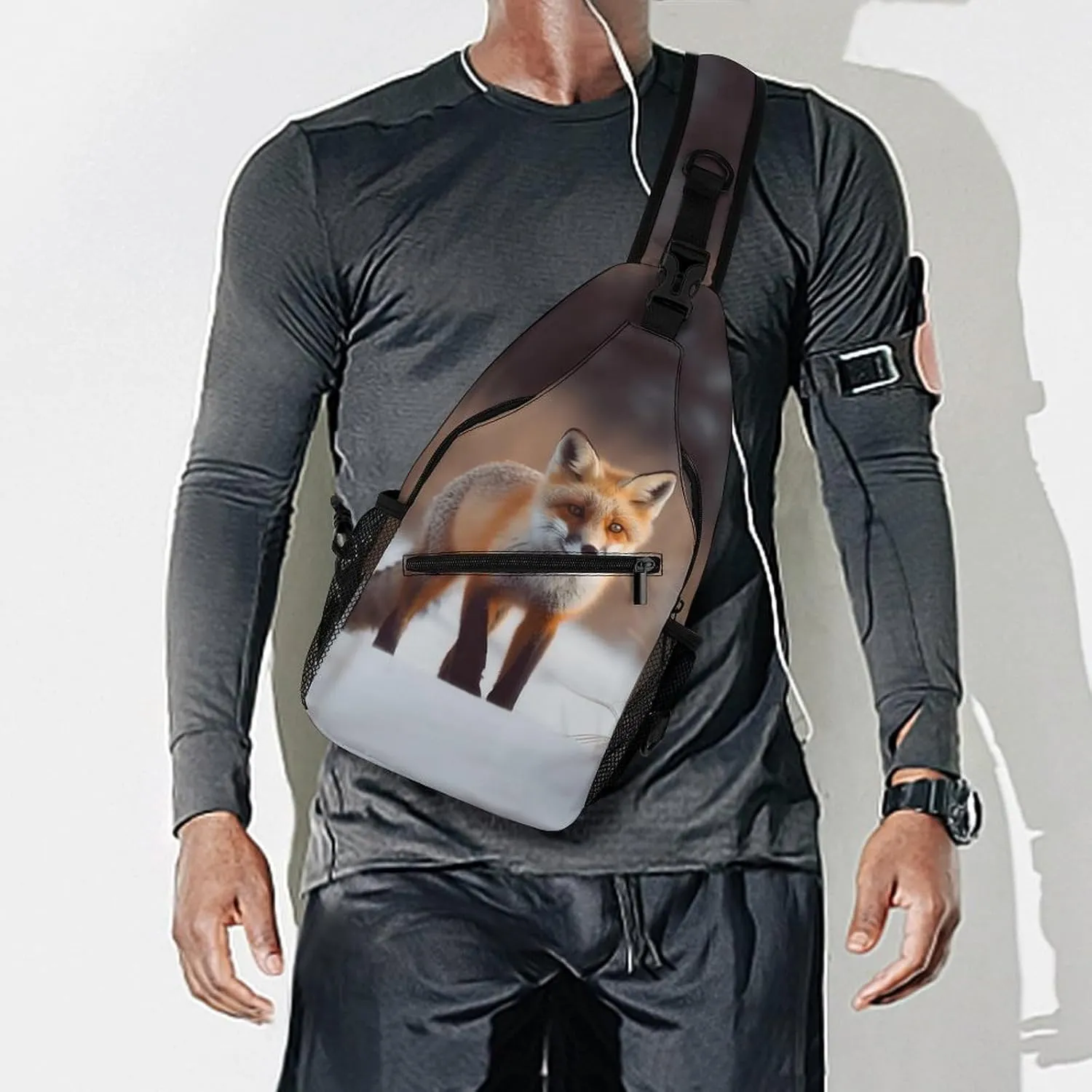 Small Sling Chest Bag Crossbody Bag for Men Women,Cute Fox Lightweight Gym Daypack for Travel Cycling Hiking