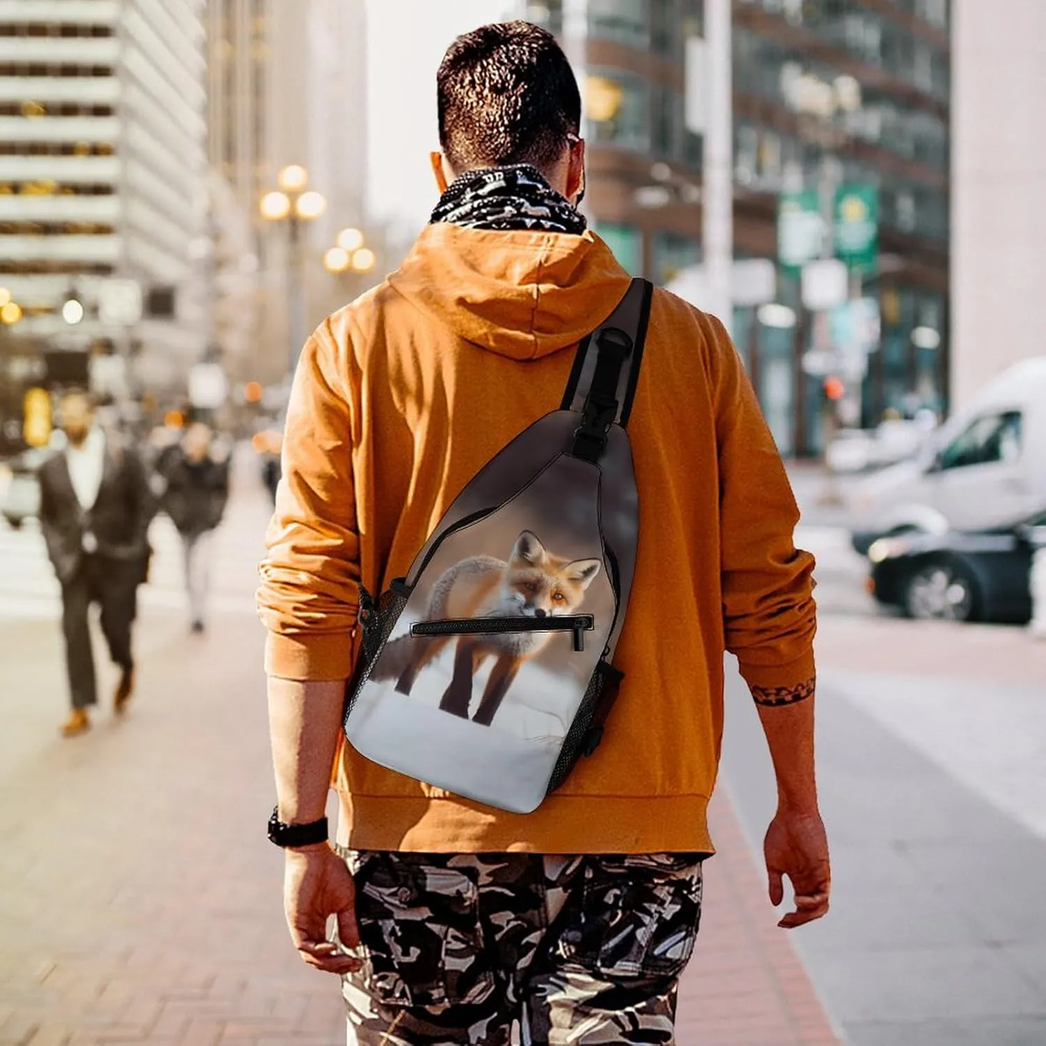 Small Sling Chest Bag Crossbody Bag for Men Women,Cute Fox Lightweight Gym Daypack for Travel Cycling Hiking