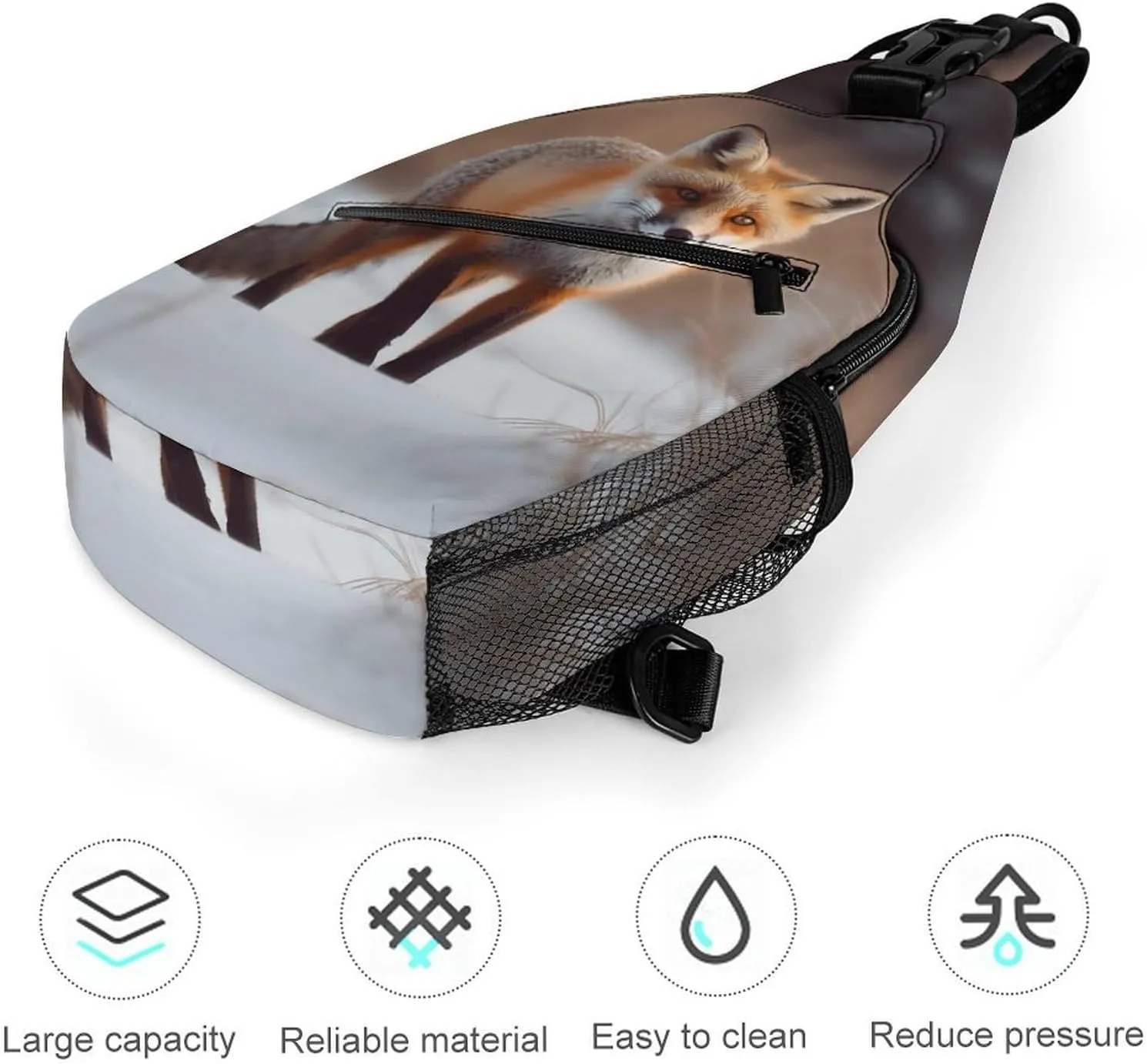 Small Sling Chest Bag Crossbody Bag for Men Women,Cute Fox Lightweight Gym Daypack for Travel Cycling Hiking
