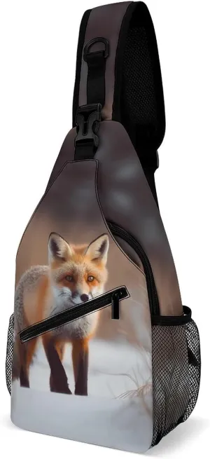Small Sling Chest Bag Crossbody Bag for Men Women,Cute Fox Lightweight Gym Daypack for Travel Cycling Hiking