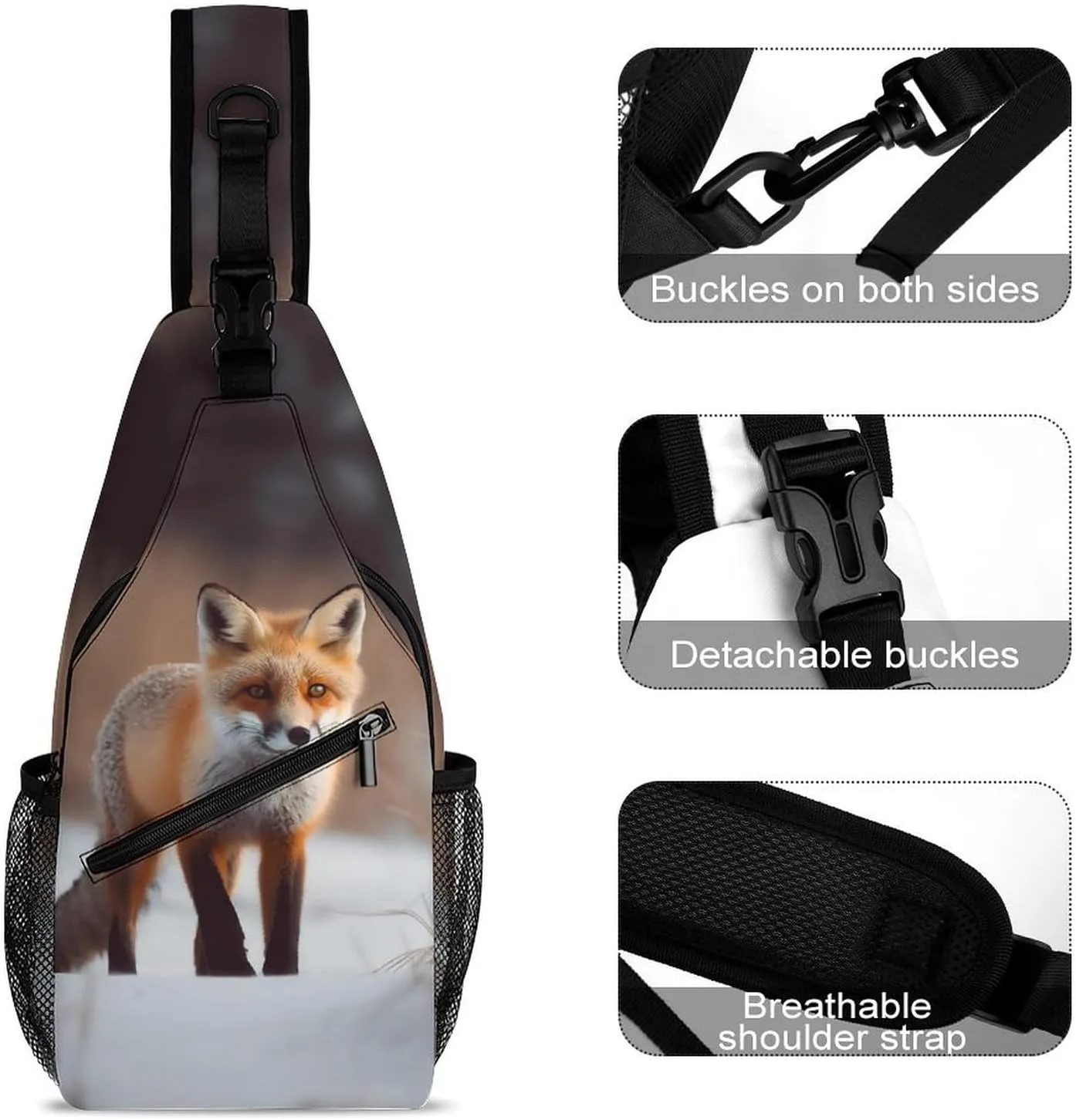 Small Sling Chest Bag Crossbody Bag for Men Women,Cute Fox Lightweight Gym Daypack for Travel Cycling Hiking