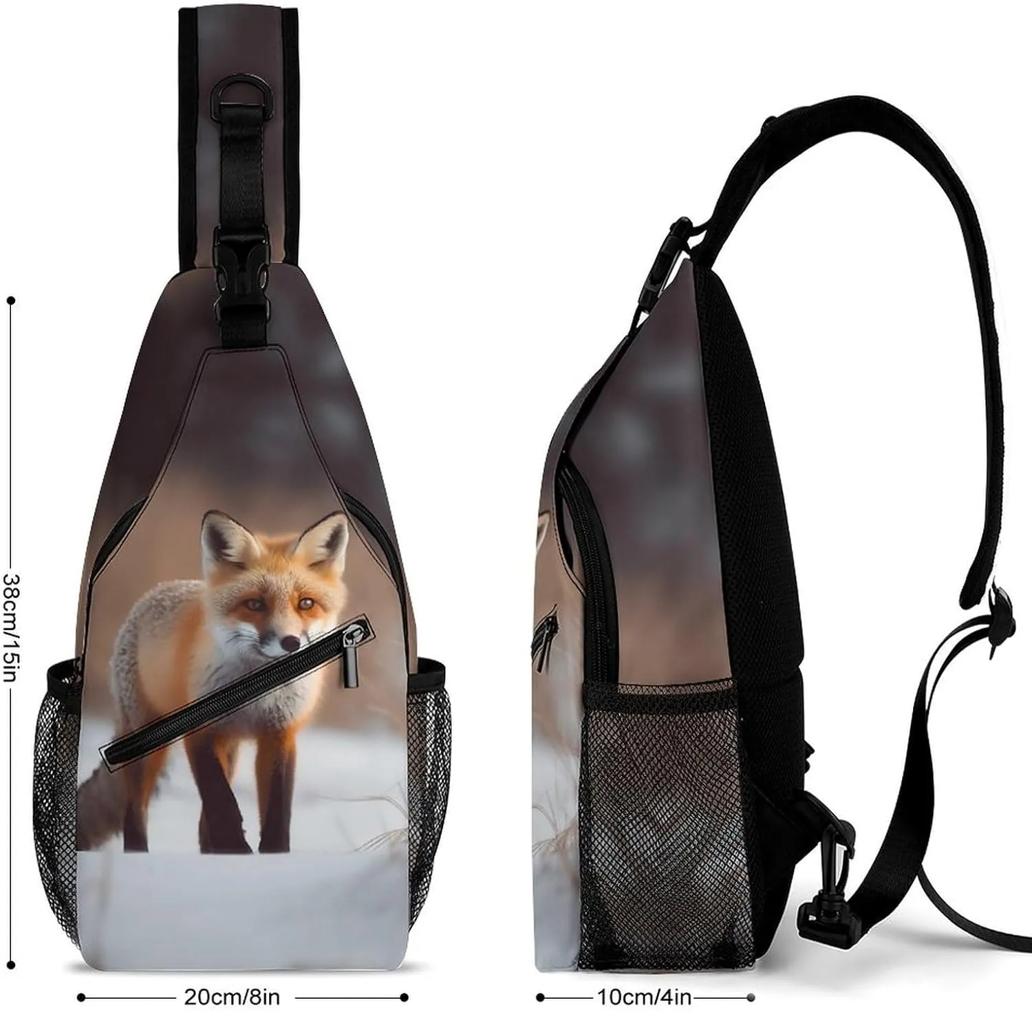 Small Sling Chest Bag Crossbody Bag for Men Women,Cute Fox Lightweight Gym Daypack for Travel Cycling Hiking
