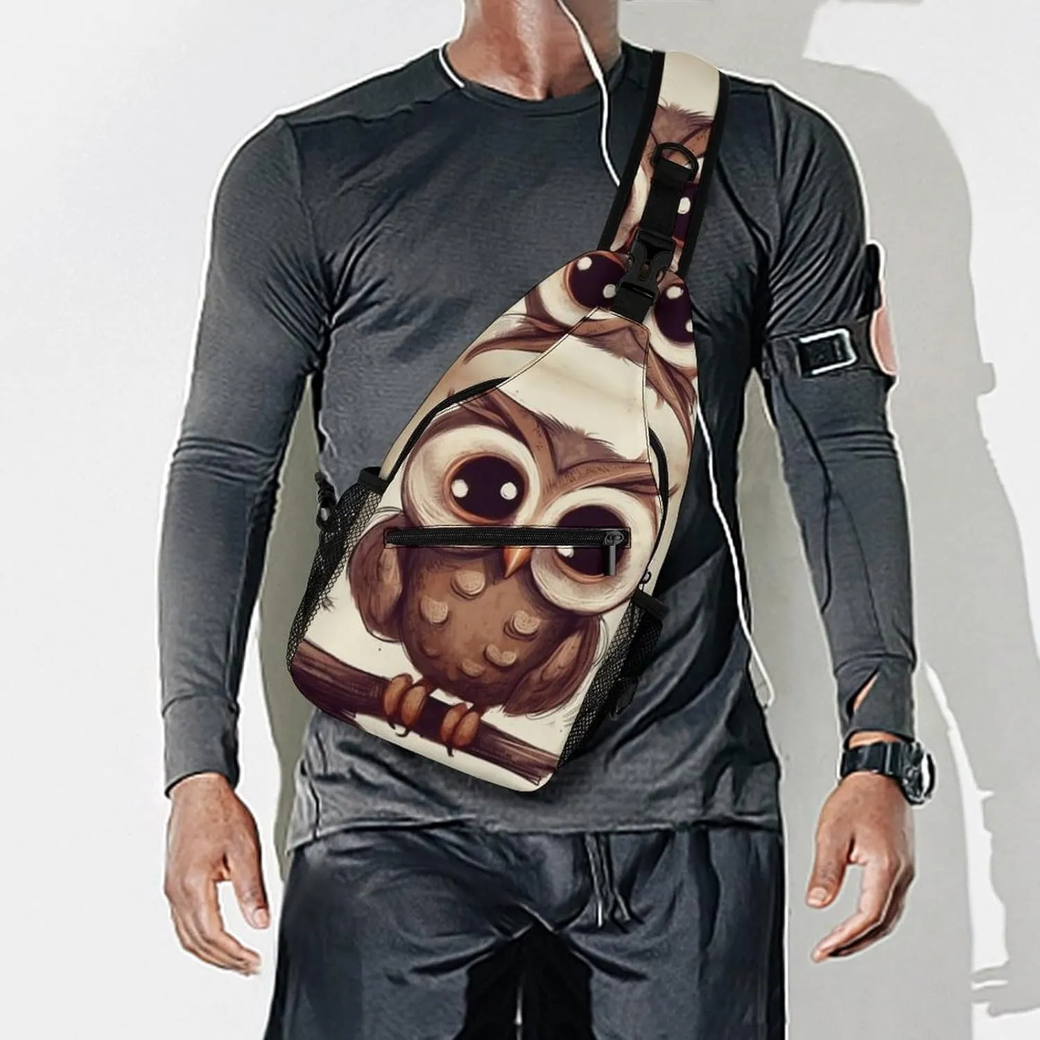 Small Sling Chest Bag Crossbody Bag for Men Women,Cute Owl Lightweight Gym Daypack for Travel Cycling Hiking