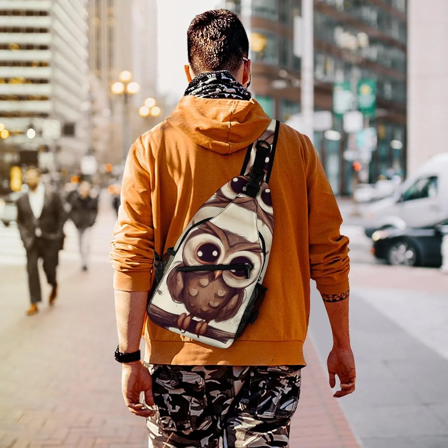 Small Sling Chest Bag Crossbody Bag for Men Women,Cute Owl Lightweight Gym Daypack for Travel Cycling Hiking