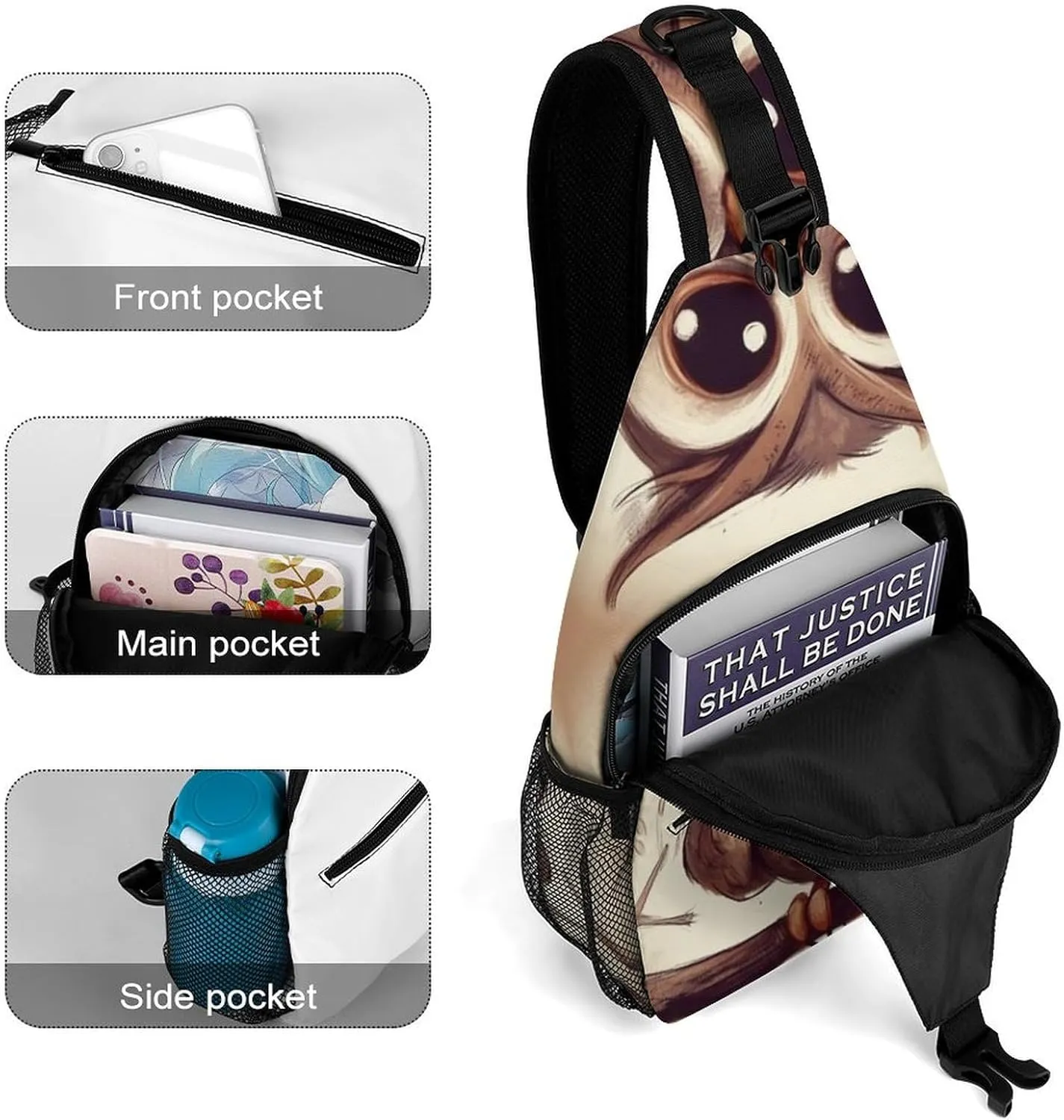 Small Sling Chest Bag Crossbody Bag for Men Women,Cute Owl Lightweight Gym Daypack for Travel Cycling Hiking