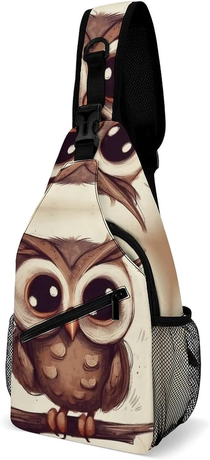 Small Sling Chest Bag Crossbody Bag for Men Women,Cute Owl Lightweight Gym Daypack for Travel Cycling Hiking