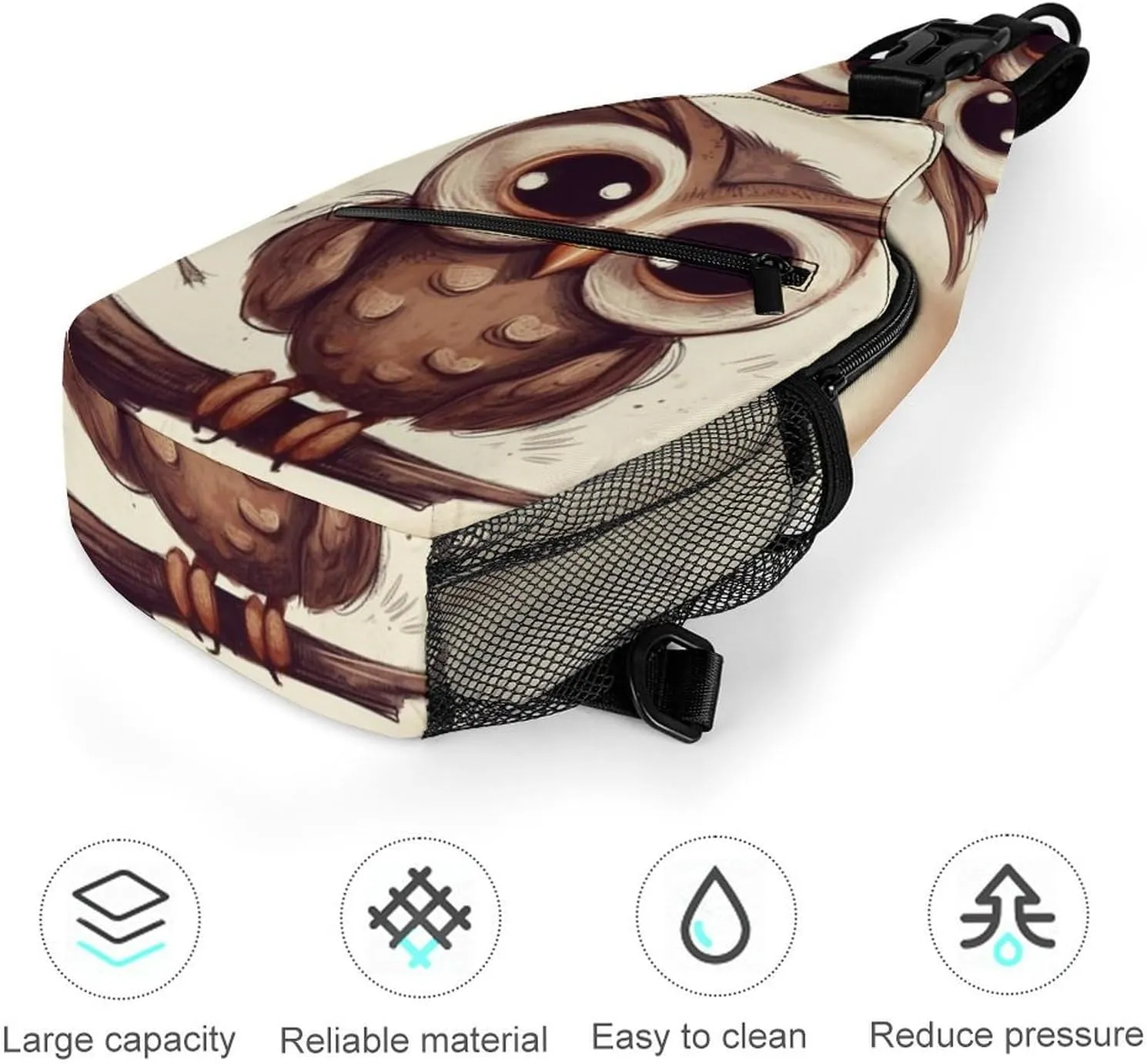 Small Sling Chest Bag Crossbody Bag for Men Women,Cute Owl Lightweight Gym Daypack for Travel Cycling Hiking