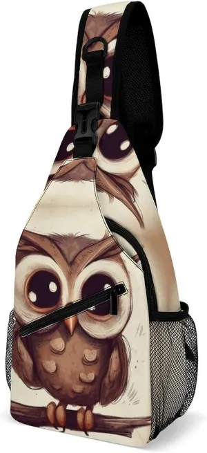 Small Sling Chest Bag Crossbody Bag for Men Women,Cute Owl Lightweight Gym Daypack for Travel Cycling Hiking