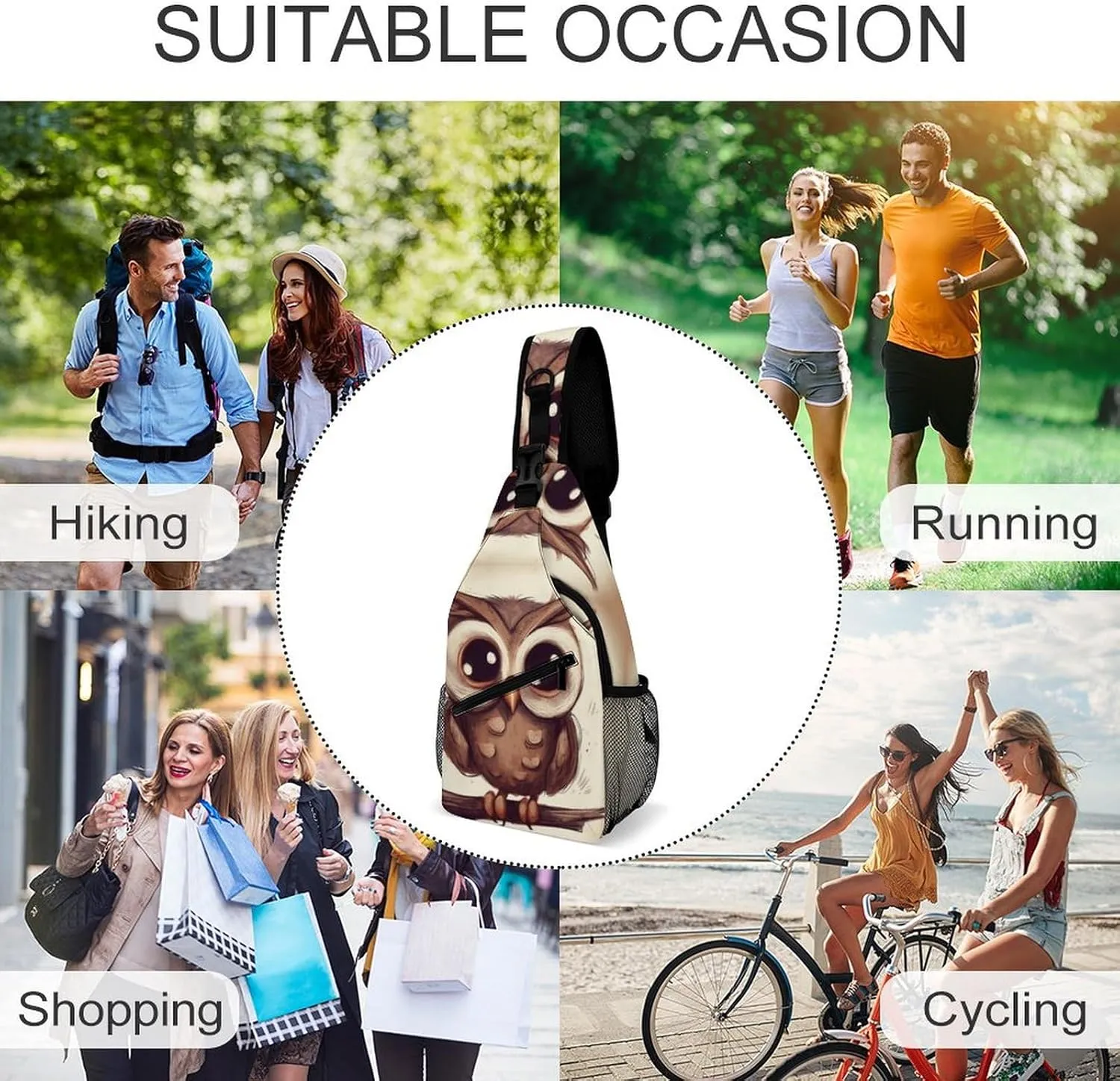 Small Sling Chest Bag Crossbody Bag for Men Women,Cute Owl Lightweight Gym Daypack for Travel Cycling Hiking