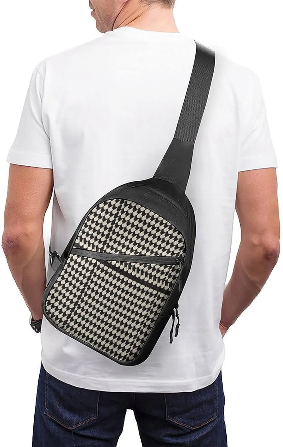 Small Sling Chest Bag Crossbody Bag for Men Women,Gray Houndstooth Stripes Lightweight Gym Daypack for Travel Cycling Hiking