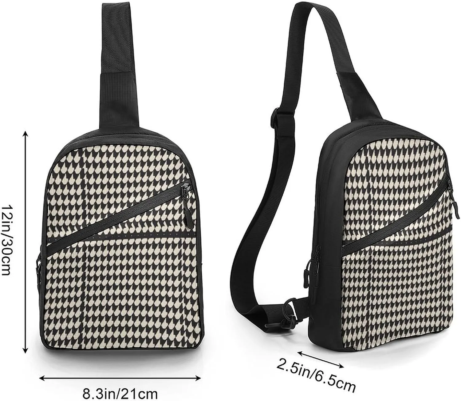 Small Sling Chest Bag Crossbody Bag for Men Women,Gray Houndstooth Stripes Lightweight Gym Daypack for Travel Cycling Hiking