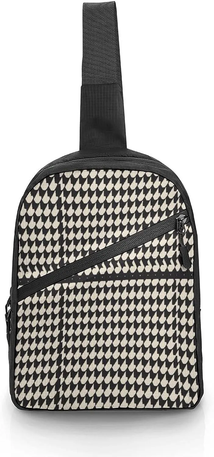 Small Sling Chest Bag Crossbody Bag for Men Women,Gray Houndstooth Stripes Lightweight Gym Daypack for Travel Cycling Hiking