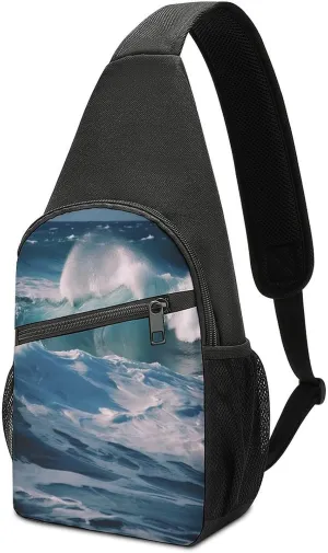 Small Sling Chest Bag Crossbody Bag for Men Women,Ocean Waves Lightweight Gym Daypack for Travel Cycling Hiking