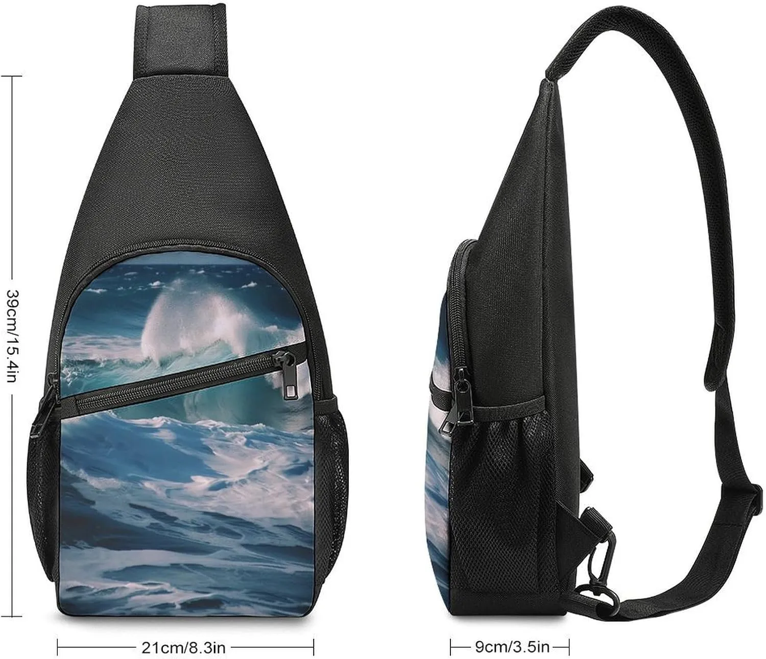 Small Sling Chest Bag Crossbody Bag for Men Women,Ocean Waves Lightweight Gym Daypack for Travel Cycling Hiking