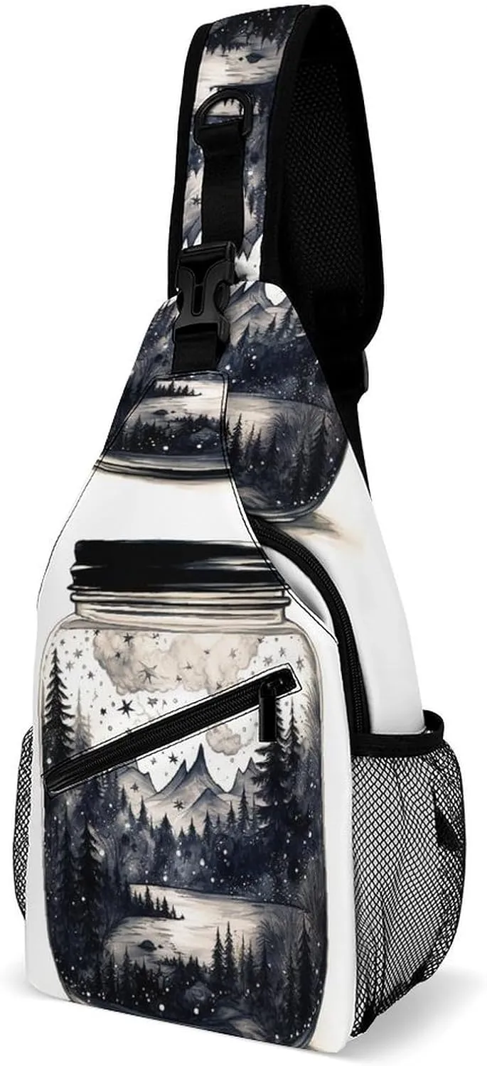 Small Sling Chest Bag Crossbody Bag for Men Women,Scenery in A Jar Lightweight Gym Daypack for Travel Cycling Hiking