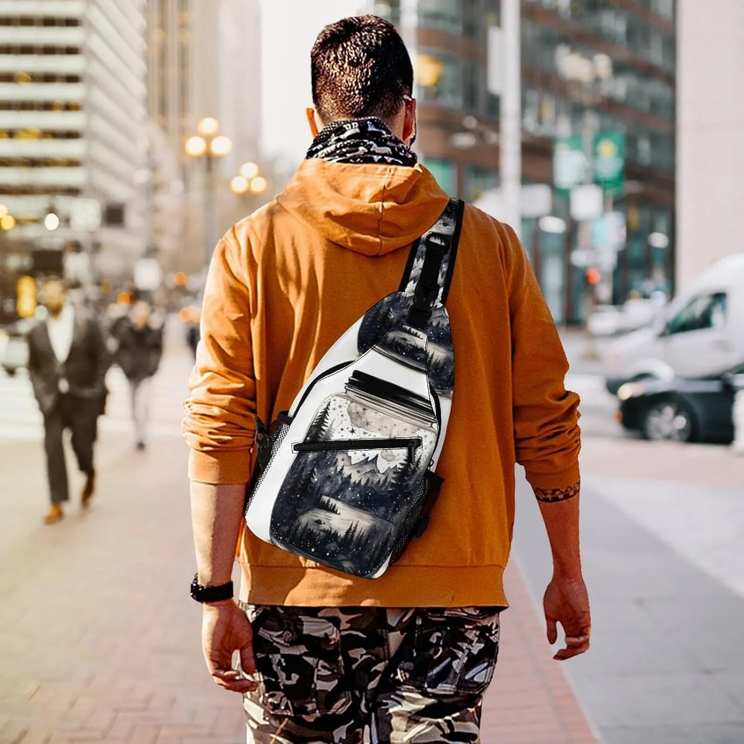 Small Sling Chest Bag Crossbody Bag for Men Women,Scenery in A Jar Lightweight Gym Daypack for Travel Cycling Hiking