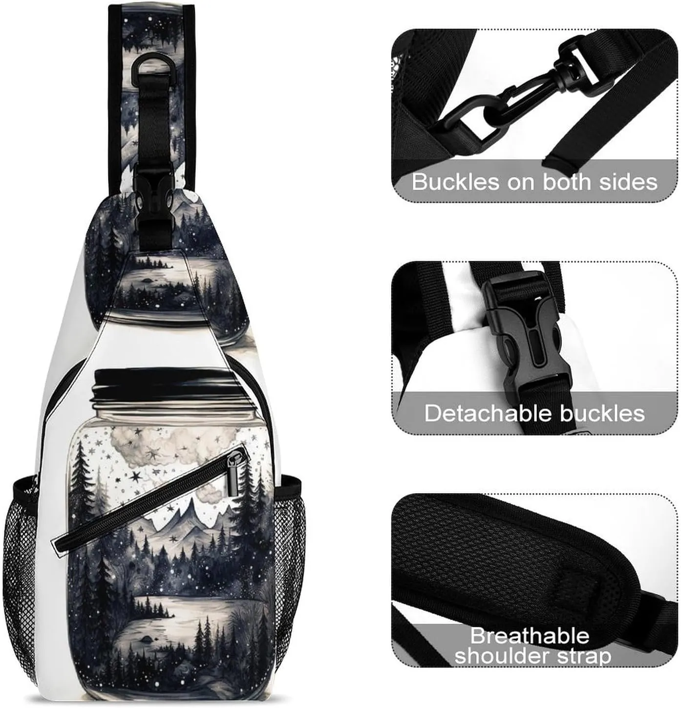 Small Sling Chest Bag Crossbody Bag for Men Women,Scenery in A Jar Lightweight Gym Daypack for Travel Cycling Hiking