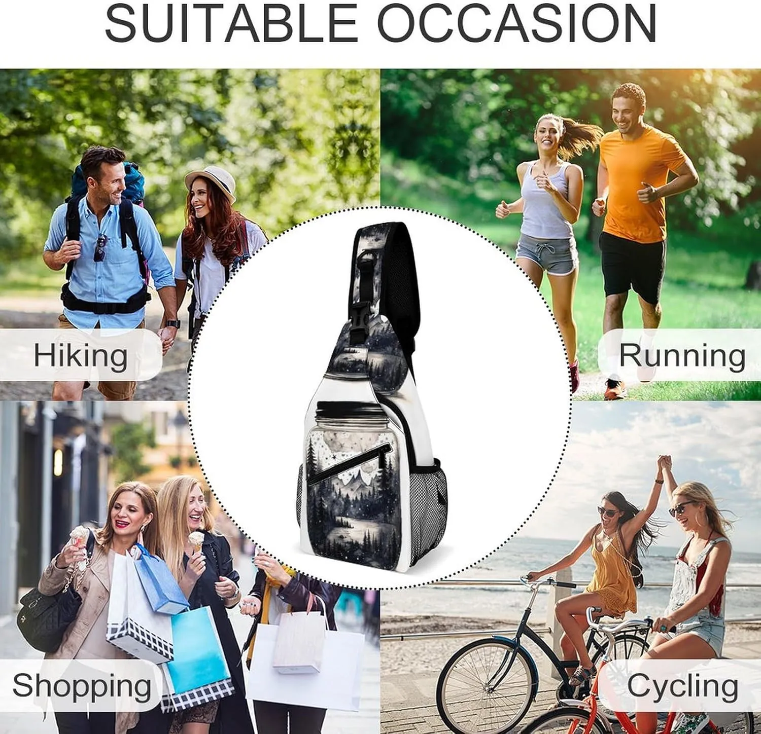 Small Sling Chest Bag Crossbody Bag for Men Women,Scenery in A Jar Lightweight Gym Daypack for Travel Cycling Hiking