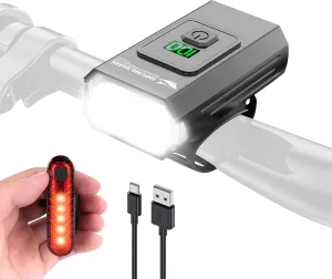 Smiling Shark Bicycle Lights, LED Bike Front Clip Light & Free Red Tail Light IPX6 Waterproof USB Rechargeable Powerful Safety Bike Headlight Accessories Set for Night Riding Cycling
