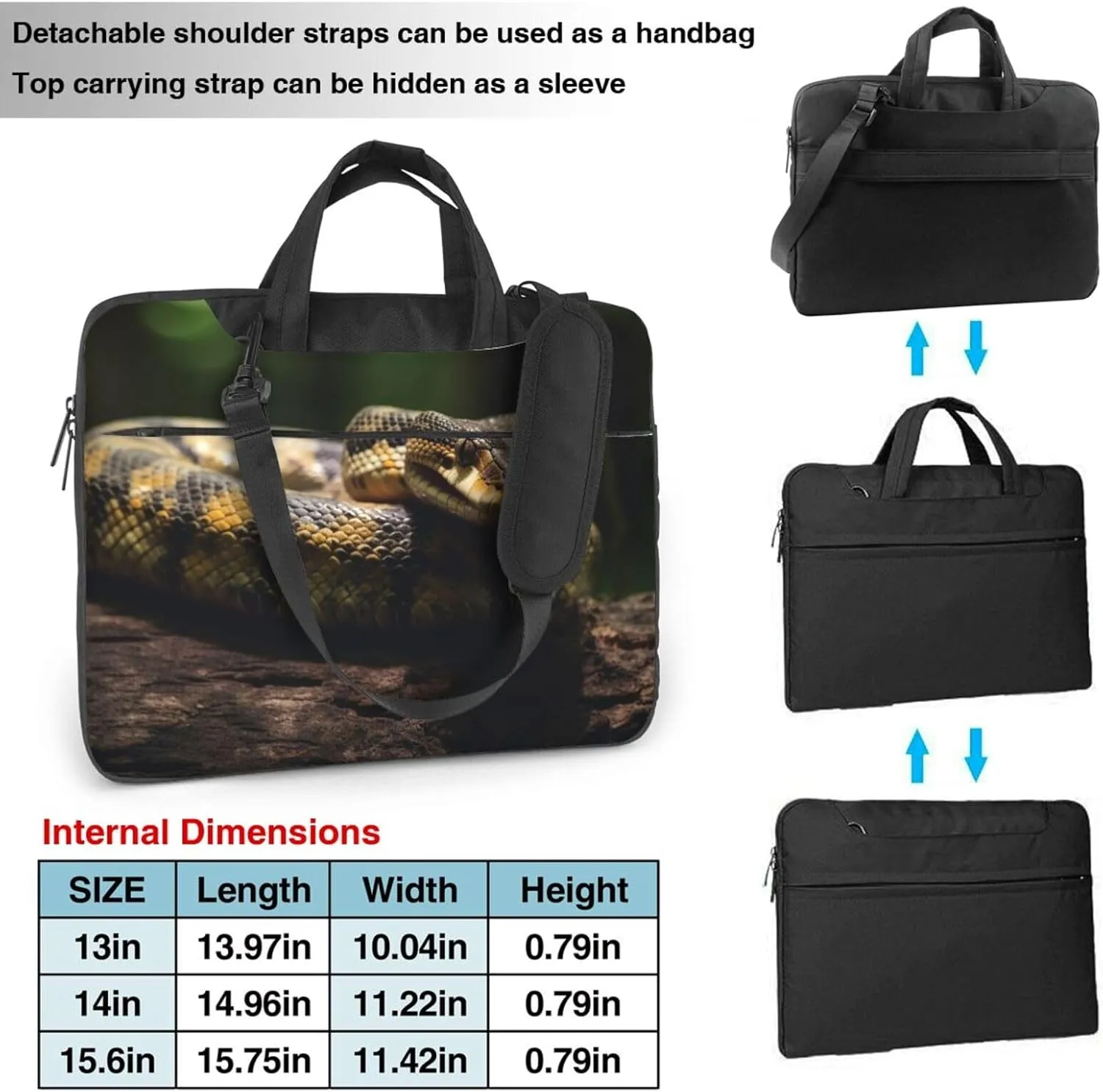 Snake Resting on a Log Laptop Bag Laptop Messenger Shoulder Bag Travel Computer Bag for Women Men