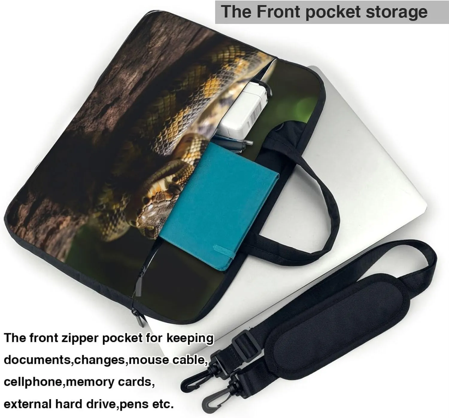 Snake Resting on a Log Laptop Bag Laptop Messenger Shoulder Bag Travel Computer Bag for Women Men