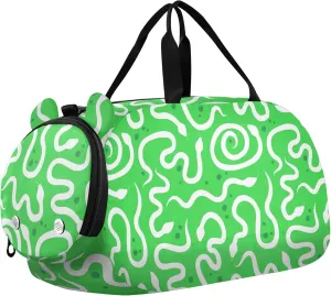 Snakes Green White Pattern Sports Duffle Bag for Girls Boys, Gym Bag with Shoe Compartment, Kids Travel Overnight Weekender Shoulder Bag