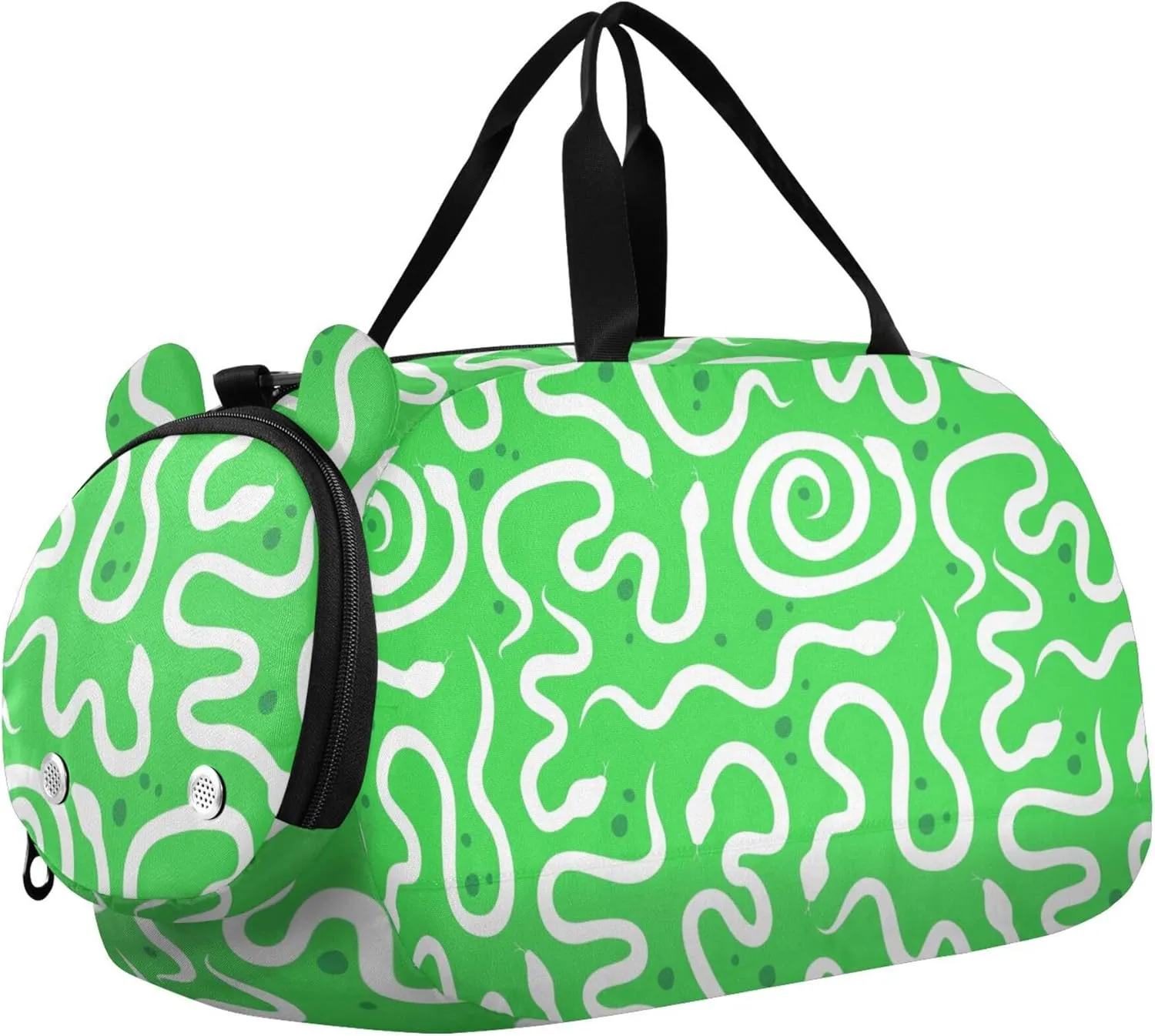 Snakes Green White Pattern Sports Duffle Bag for Girls Boys, Gym Bag with Shoe Compartment, Kids Travel Overnight Weekender Shoulder Bag