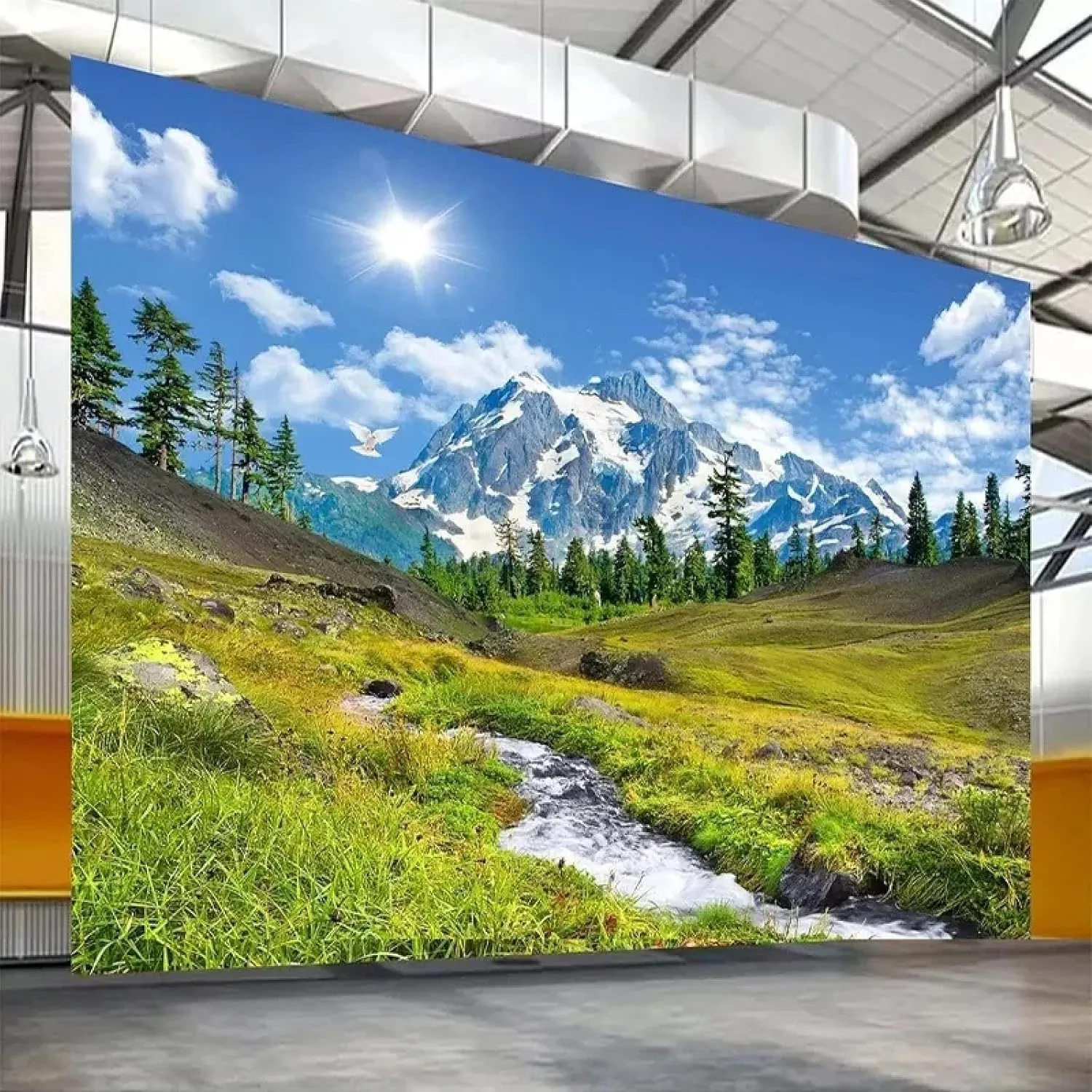 Snow Mountain Plateau Grassland Blue Sky White Cloud Scenery 3D (Tear and Stick) Mural Bedroom Photo Wallpaper Suitable for Living Room Home Office Decoration
