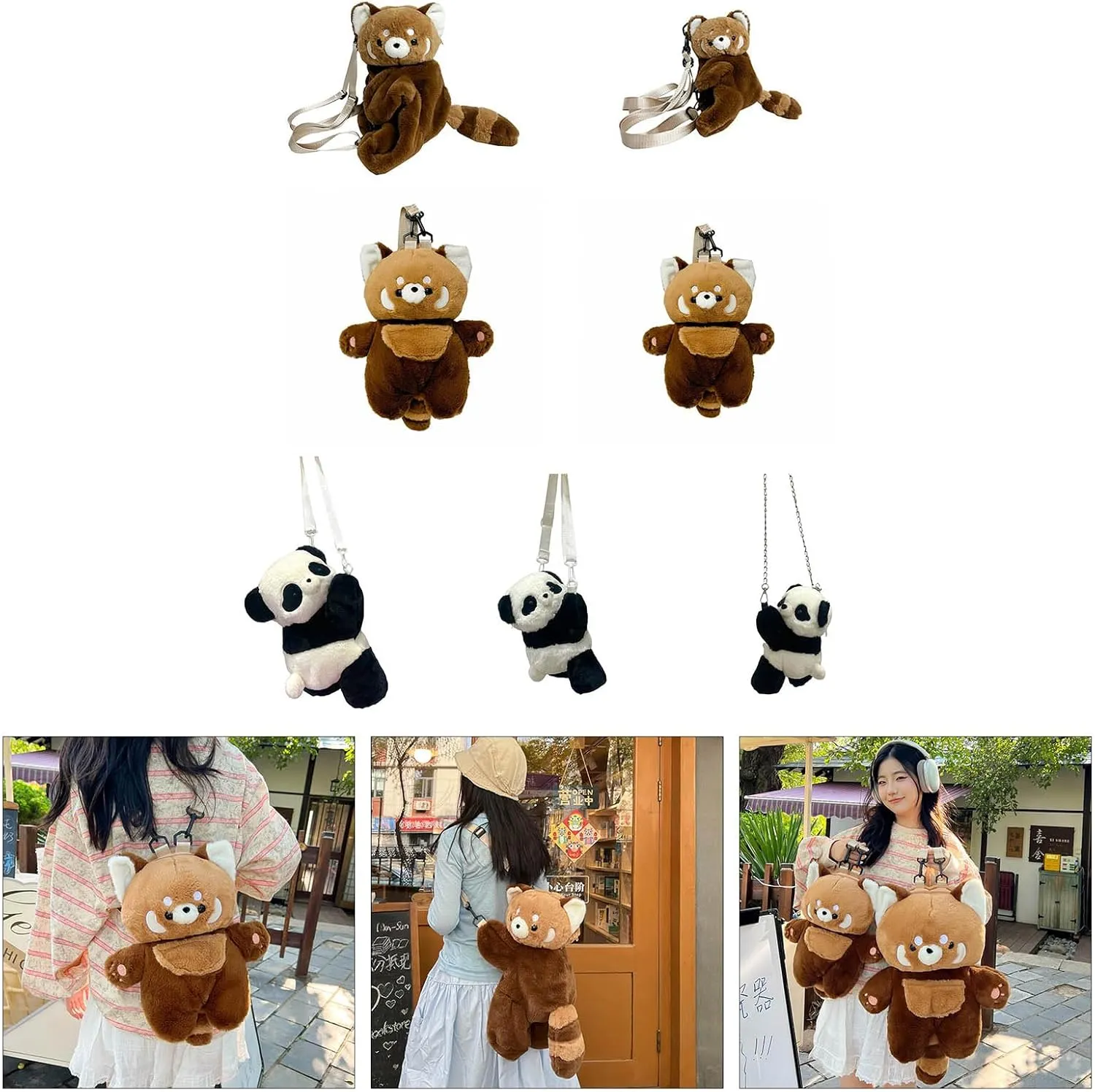 Soft Crossbody Bag for Girls Lovely Cartoon Backpack Bear Messenger Bag Plush Panda Shoulder Bag Shopping Bag