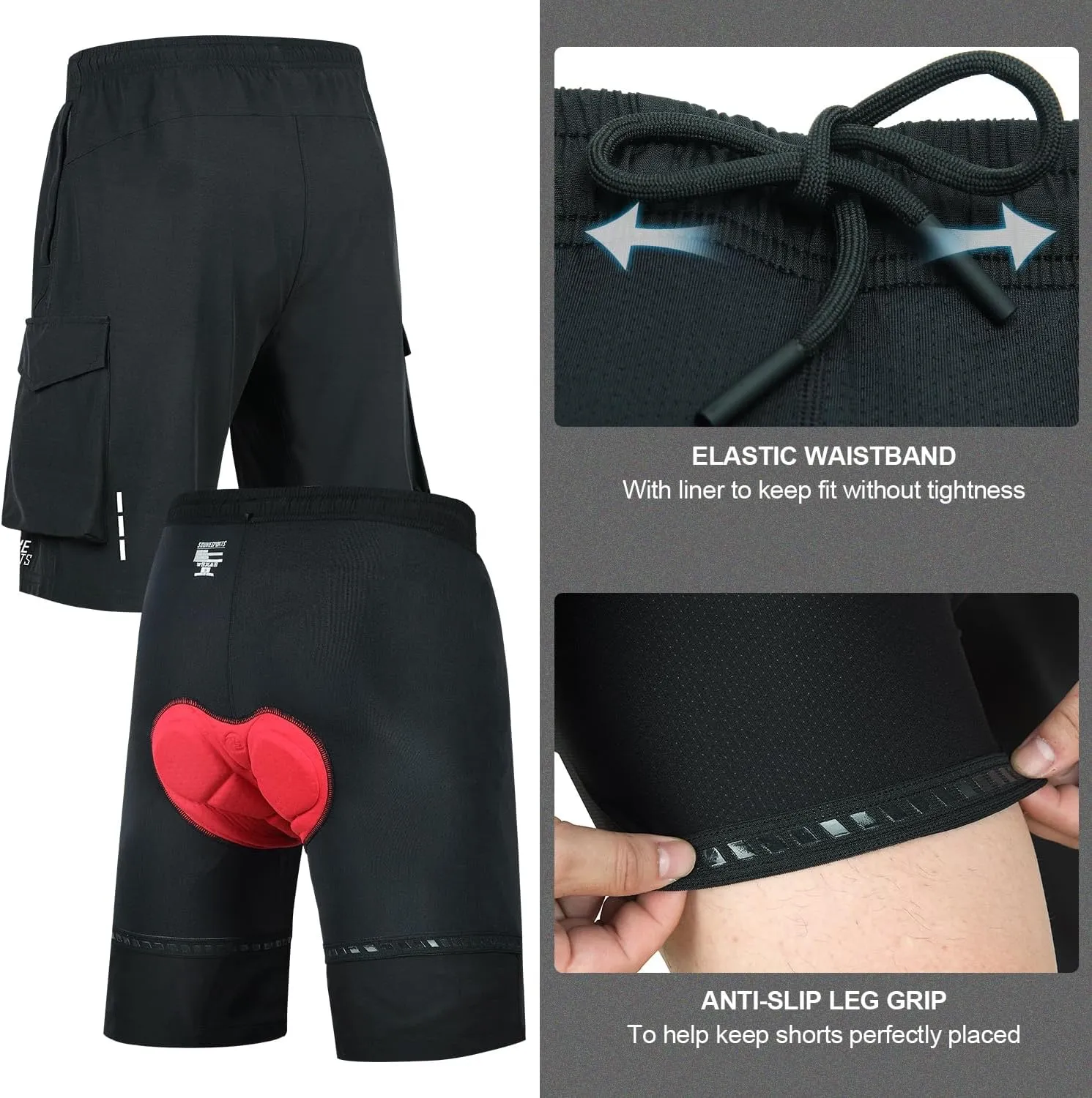 Souke Sports Men's Mountain Bike Shorts 4D Padded MTB Cycling Shorts Loose-fit Lightweight Bicycle Shorts