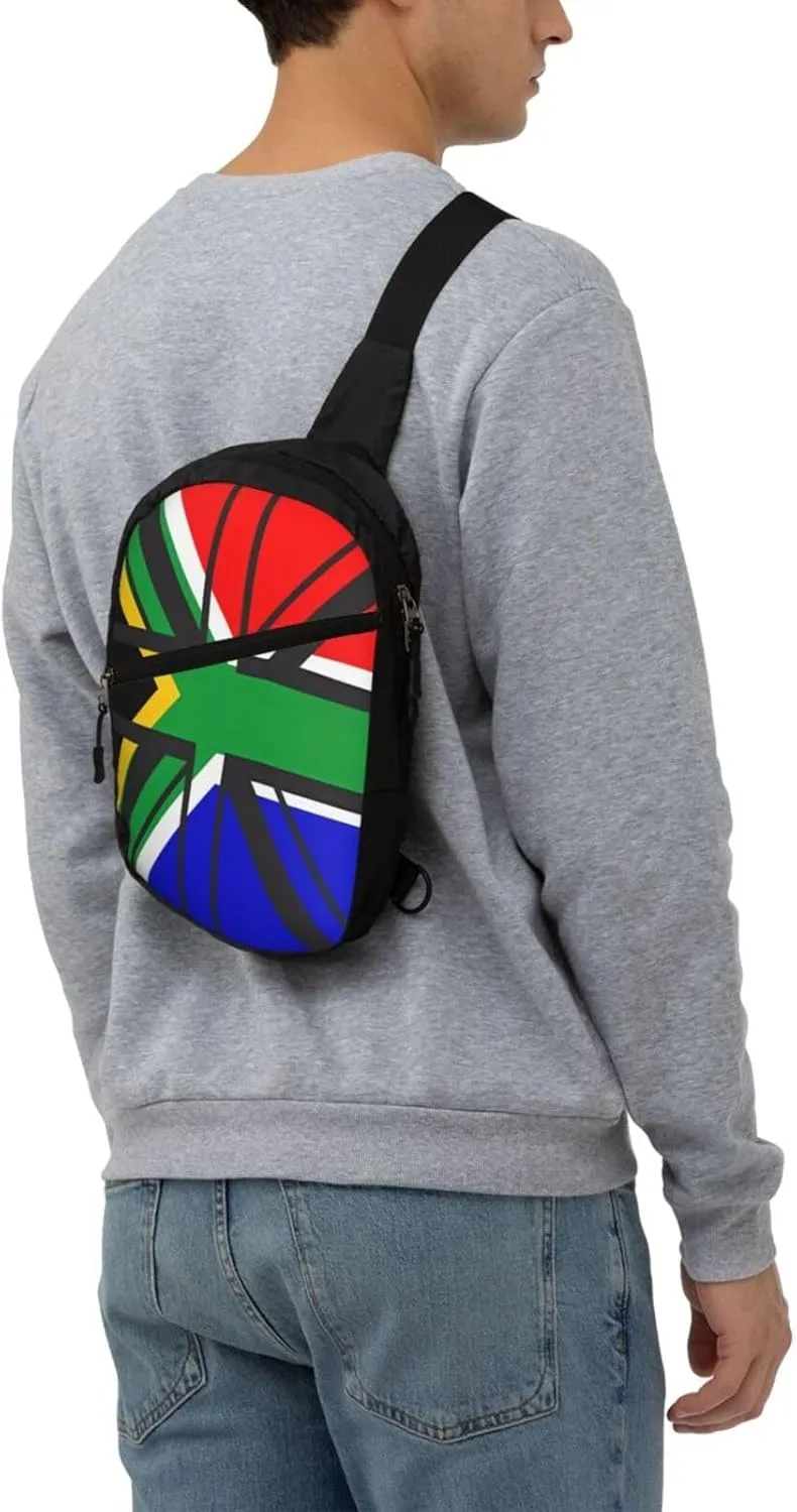 South African UK United Kingdom British Flag Crossbody Bag Portable Sling Bags Foldable Chest Daypack Reusable Sports Shoulder Backpack Diagonally Casual Rucksack Travel Bag