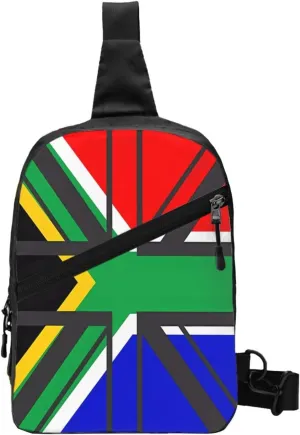 South African UK United Kingdom British Flag Crossbody Bag Portable Sling Bags Foldable Chest Daypack Reusable Sports Shoulder Backpack Diagonally Casual Rucksack Travel Bag