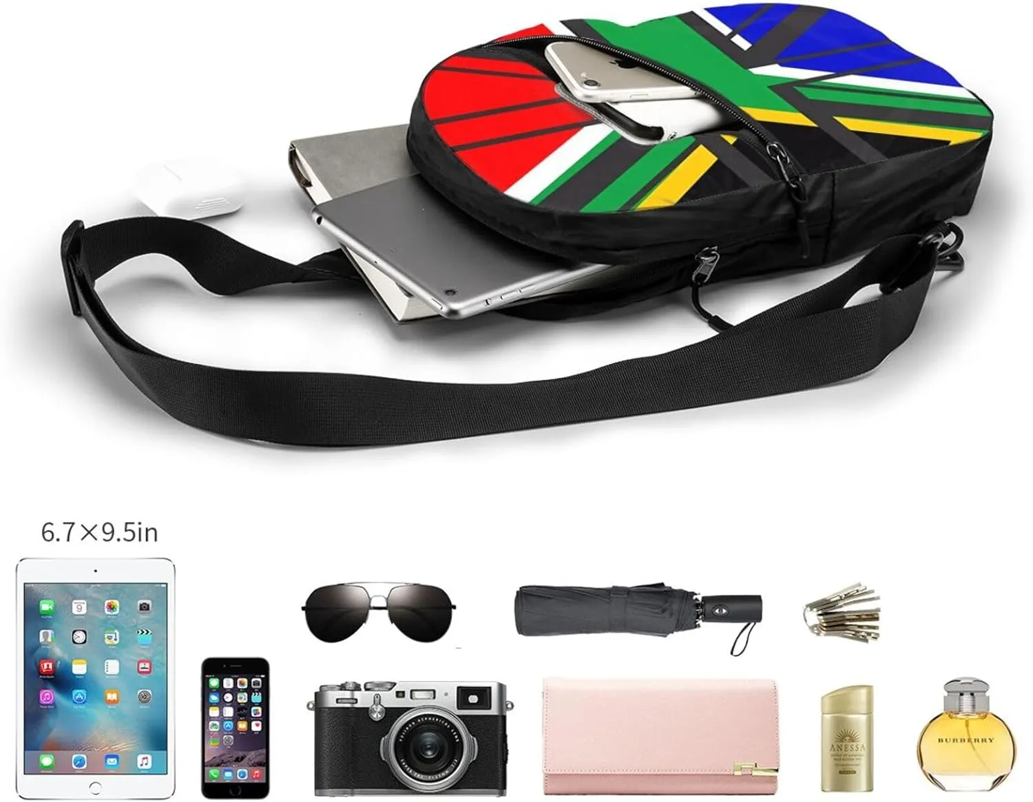South African UK United Kingdom British Flag Crossbody Bag Portable Sling Bags Foldable Chest Daypack Reusable Sports Shoulder Backpack Diagonally Casual Rucksack Travel Bag