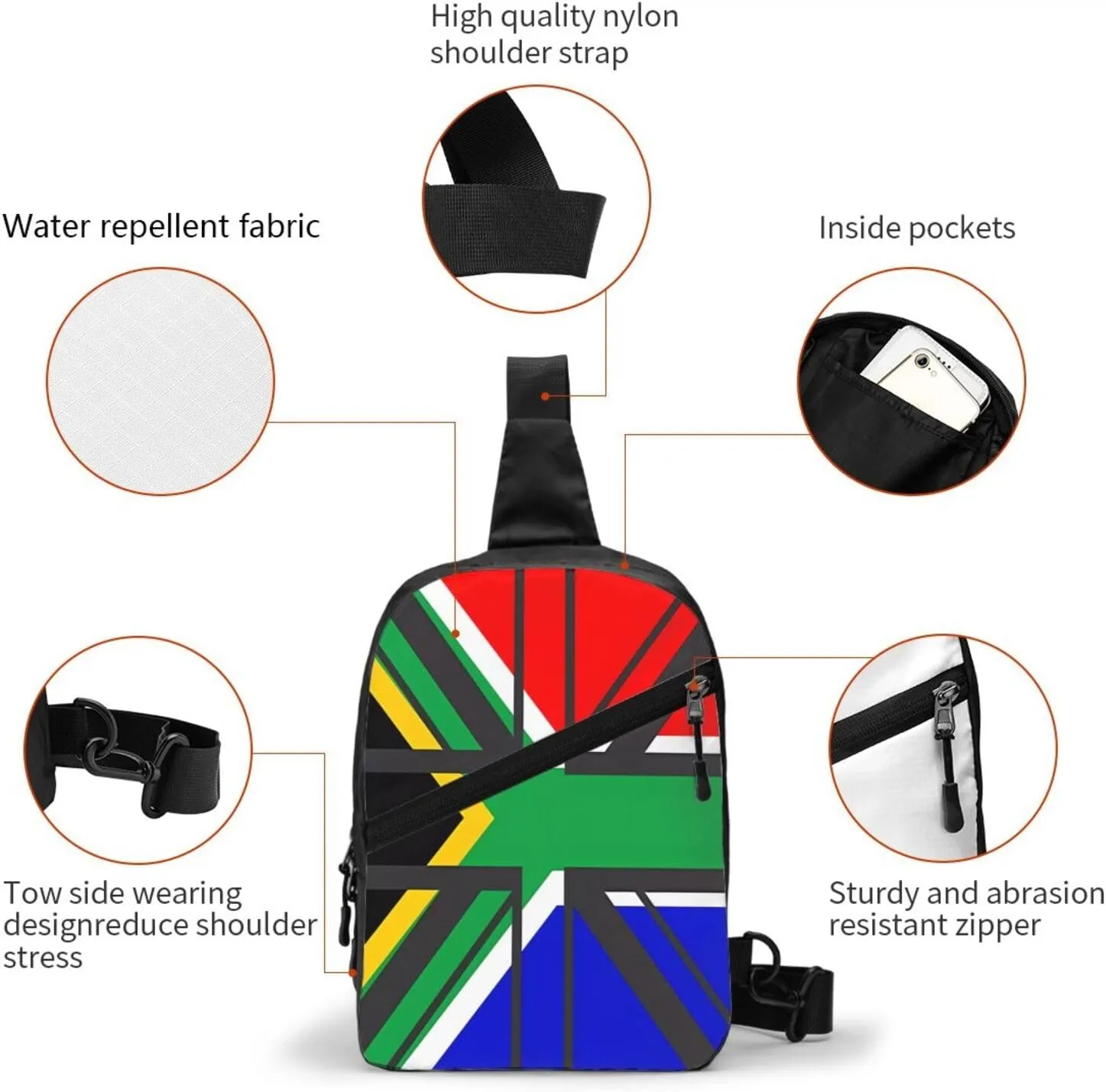 South African UK United Kingdom British Flag Crossbody Bag Portable Sling Bags Foldable Chest Daypack Reusable Sports Shoulder Backpack Diagonally Casual Rucksack Travel Bag