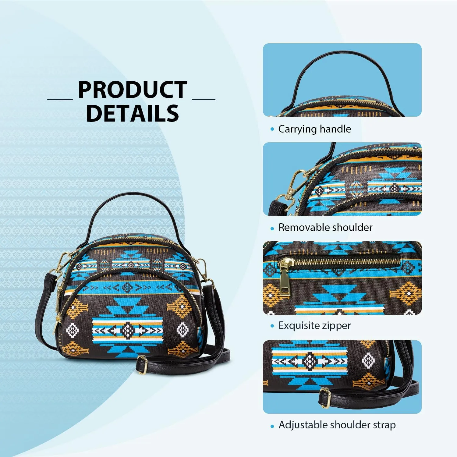 Southwest Crossbody Bags For Women, Handbags, Shoulder Bag, Purse, Pu Leather, With Adjustable Strap
