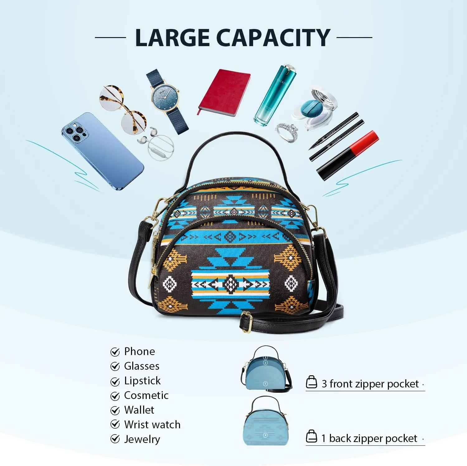 Southwest Crossbody Bags For Women, Handbags, Shoulder Bag, Purse, Pu Leather, With Adjustable Strap