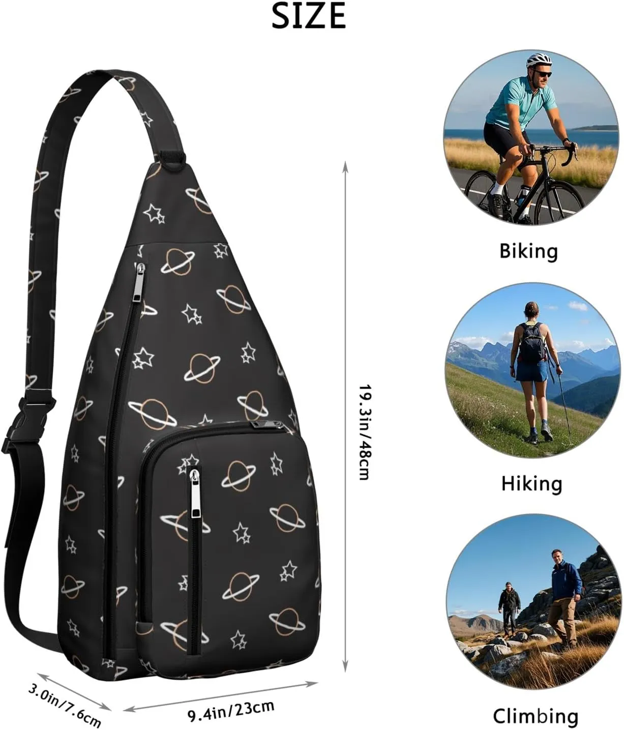 Spaceship and Star Pattern Crossbody Bag Daypack for Women Men Lightweight Waterproof Sling Bag Backpack Hiking Cycling