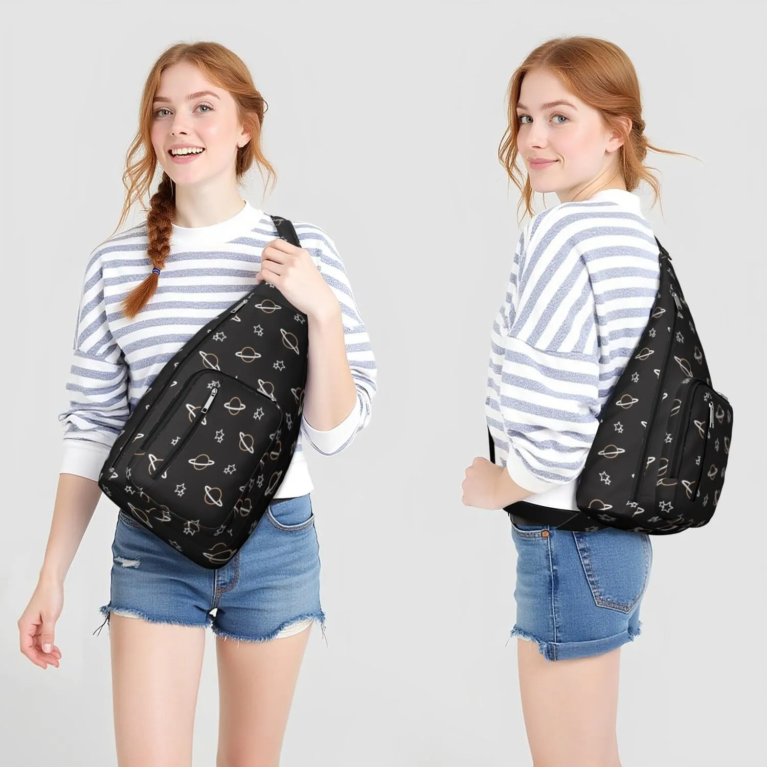 Spaceship and Star Pattern Crossbody Bag Daypack for Women Men Lightweight Waterproof Sling Bag Backpack Hiking Cycling