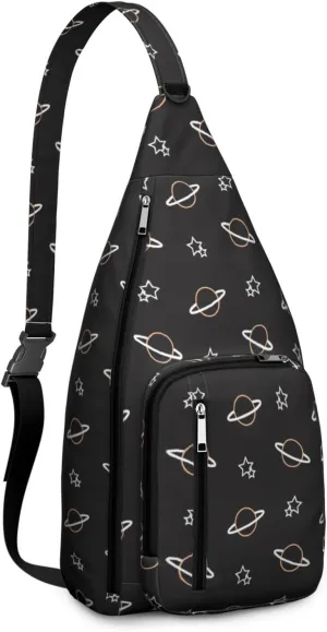 Spaceship and Star Pattern Crossbody Bag Daypack for Women Men Lightweight Waterproof Sling Bag Backpack Hiking Cycling