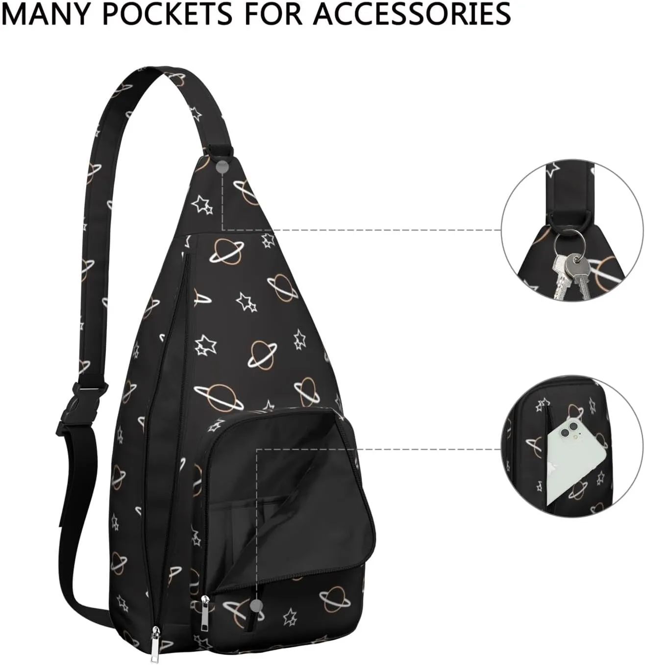 Spaceship and Star Pattern Crossbody Bag Daypack for Women Men Lightweight Waterproof Sling Bag Backpack Hiking Cycling