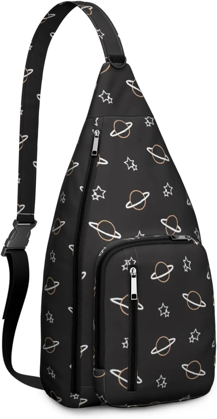 Spaceship and Star Pattern Crossbody Bag Daypack for Women Men Lightweight Waterproof Sling Bag Backpack Hiking Cycling