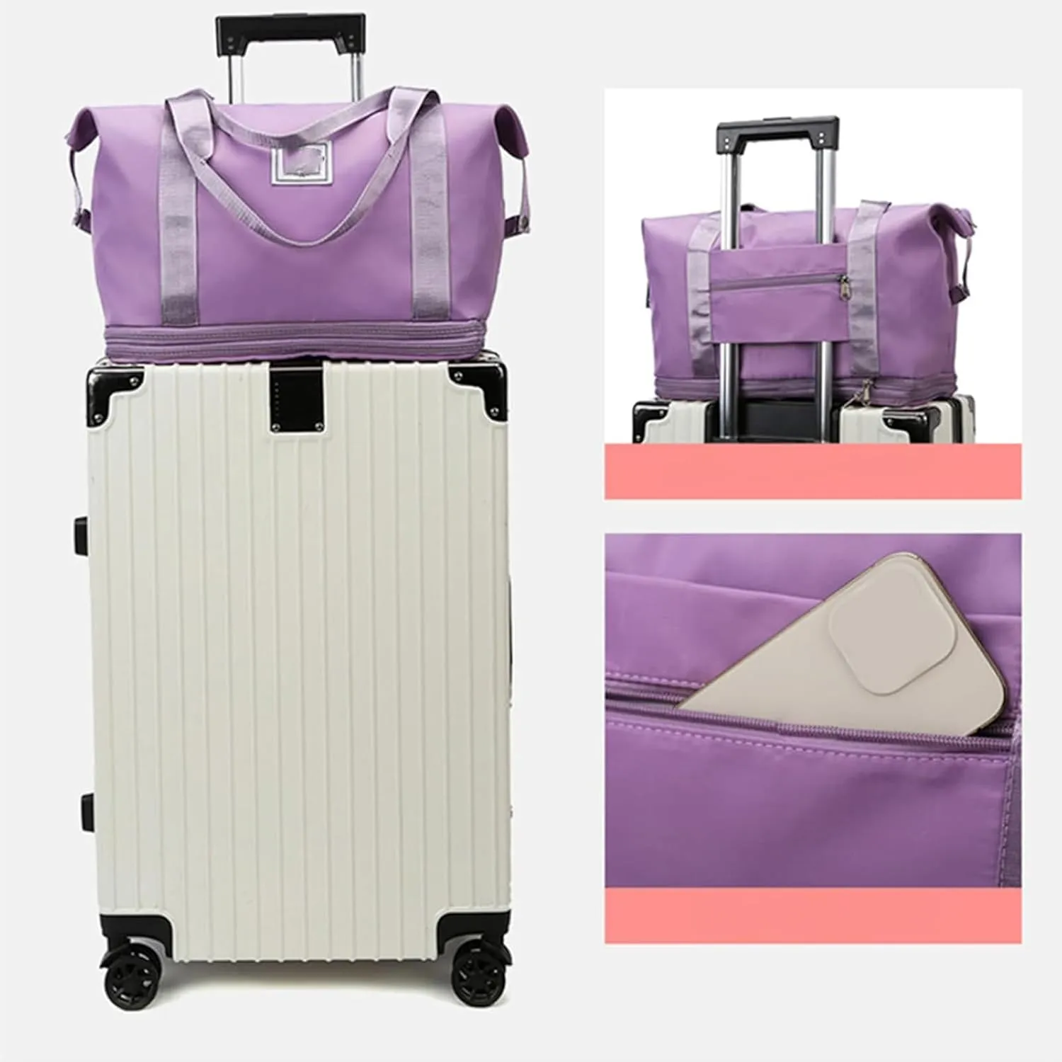 Sparkhomez Travel Bag with Wheels, 2025 New Large Capacity Travel Bags, Travel Bag with Wheel Carry on Flight Approved, Wheel-Equipped (pink)