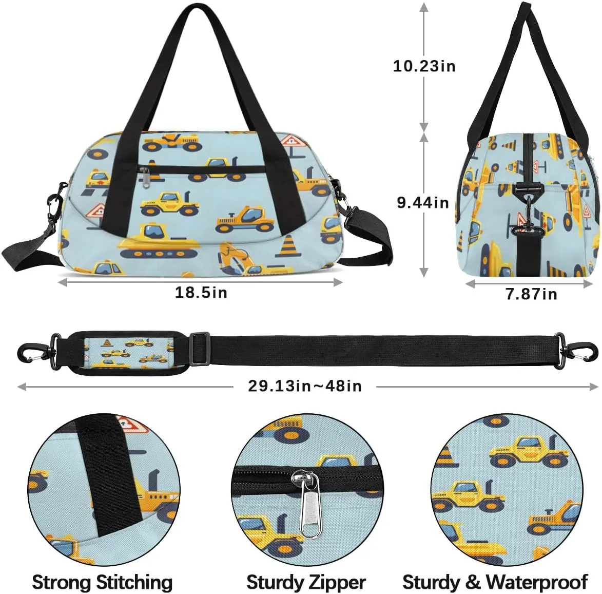 Sport Duffel Bag Cute Excavators Kids Gym Bag Weekender Overnight Bags for Boys Girls Teens Carry On Workout Travel Bag