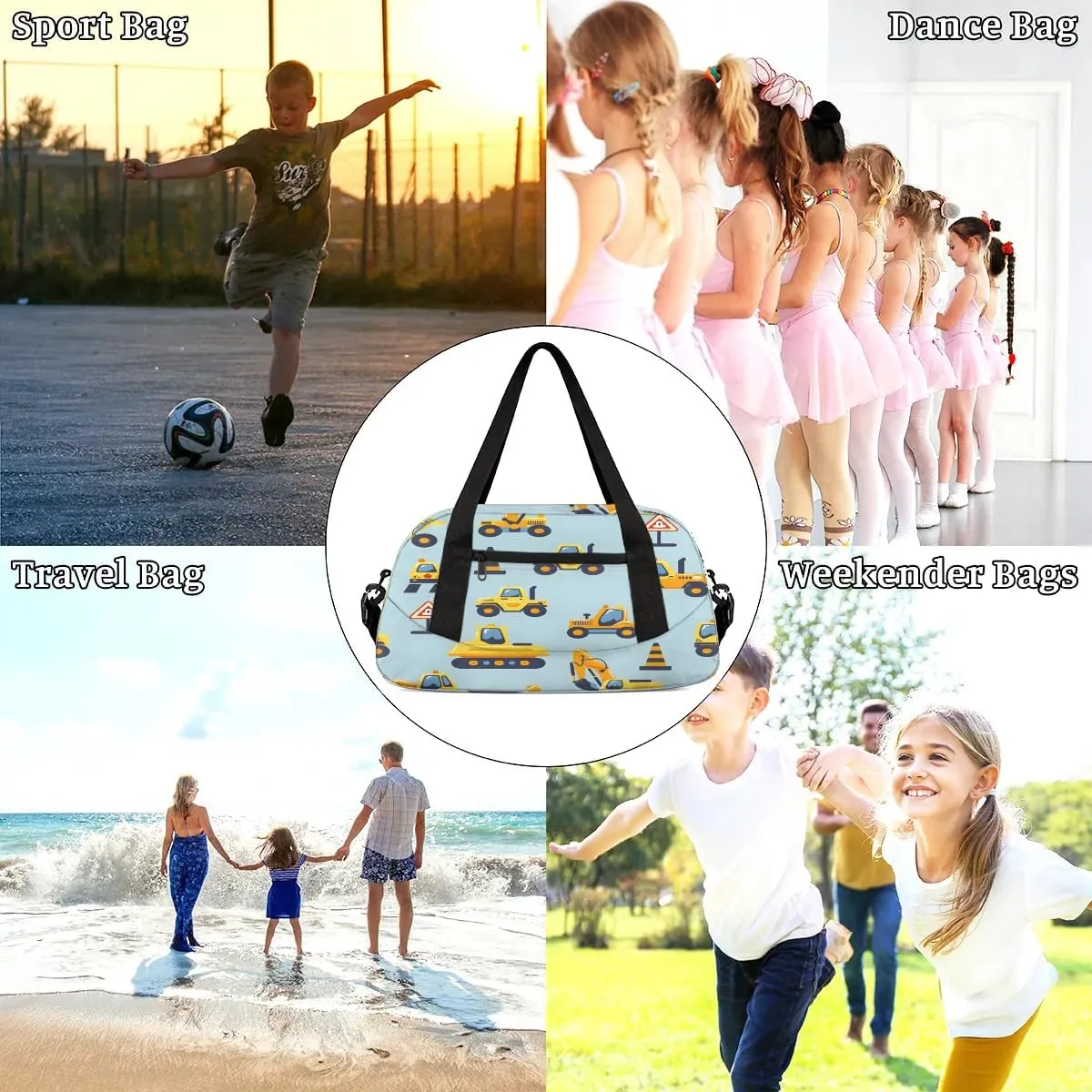 Sport Duffel Bag Cute Excavators Kids Gym Bag Weekender Overnight Bags for Boys Girls Teens Carry On Workout Travel Bag